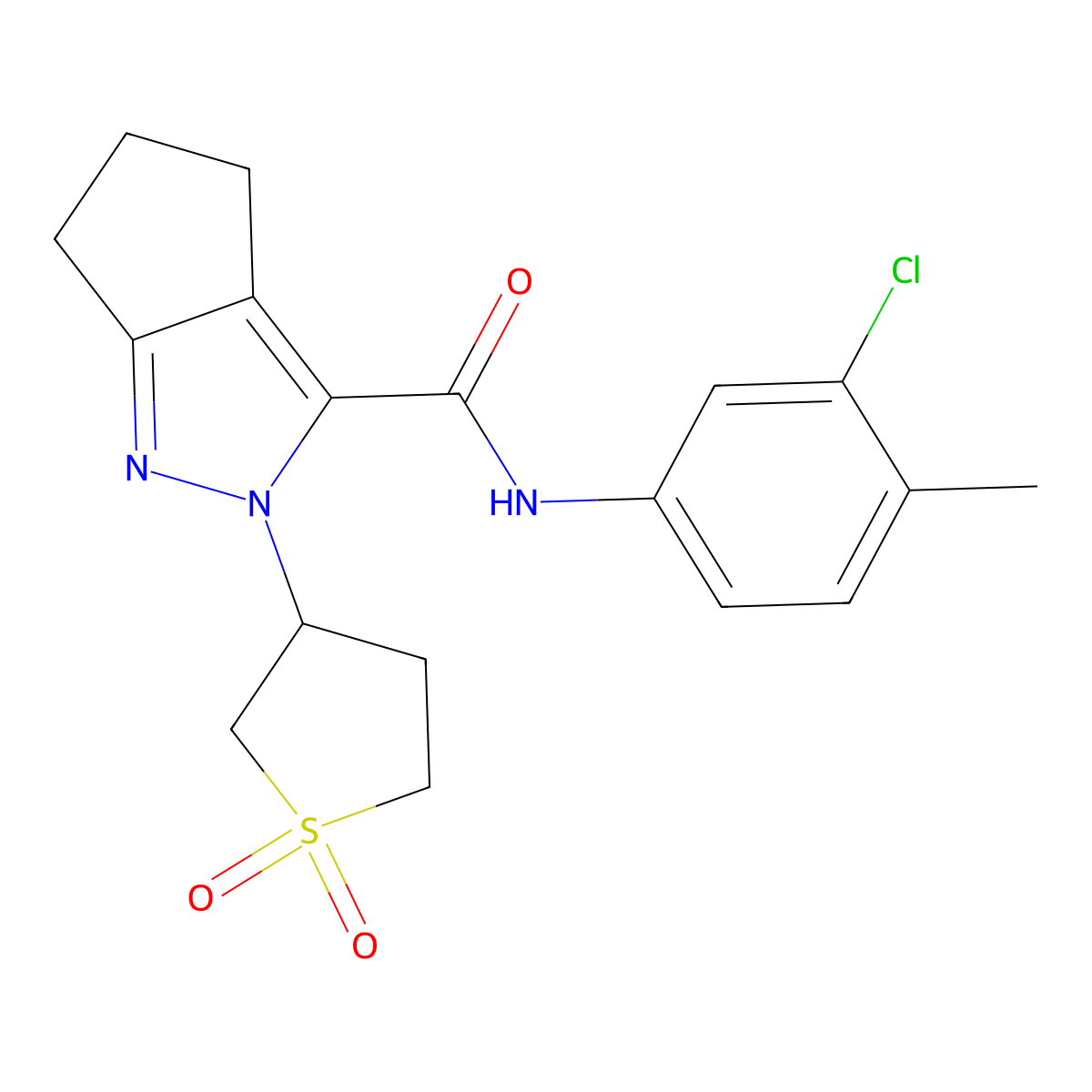 N-(3-chloro-4-methylphenyl)-2-(1,1-dioxidotetrahydrothiophen-3-yl)-2,4,5,6-tetrahydrocyclopenta[c]pyrazole-3-carboxamide molecular structure, CAS 2320145-21-7