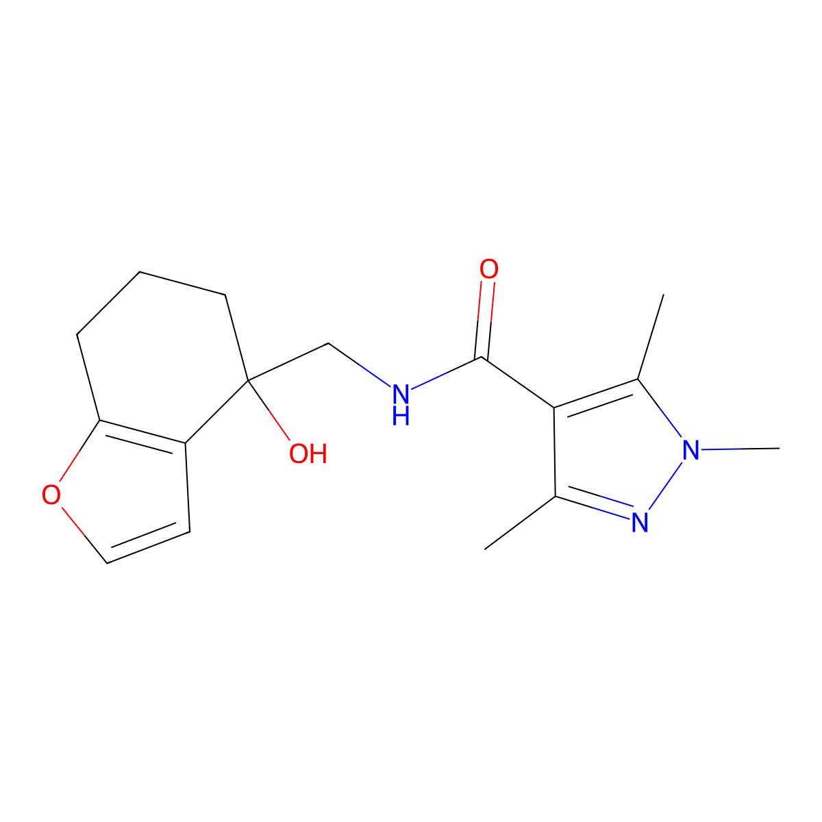 N-((4-hydroxy-4,5,6,7-tetrahydrobenzofuran-4-yl)methyl)-1,3,5-trimethyl-1H-pyrazole-4-carboxamide molecular structure, CAS 2320145-34-2