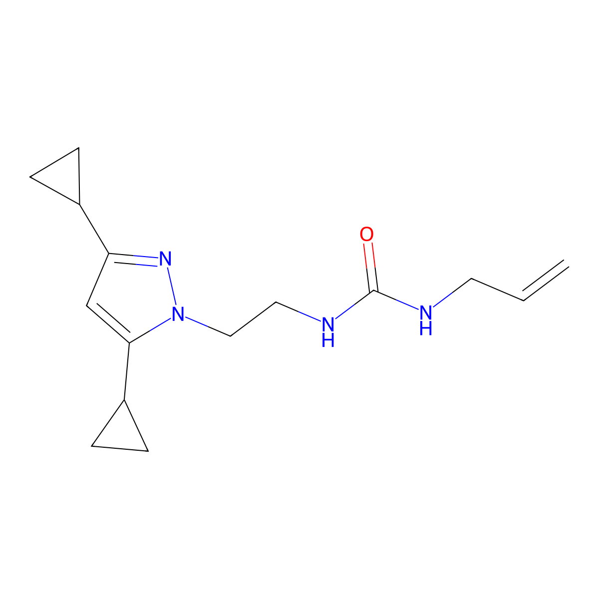 1-allyl-3-(2-(3,5-dicyclopropyl-1H-pyrazol-1-yl)ethyl)urea molecular structure, CAS 2320145-43-3