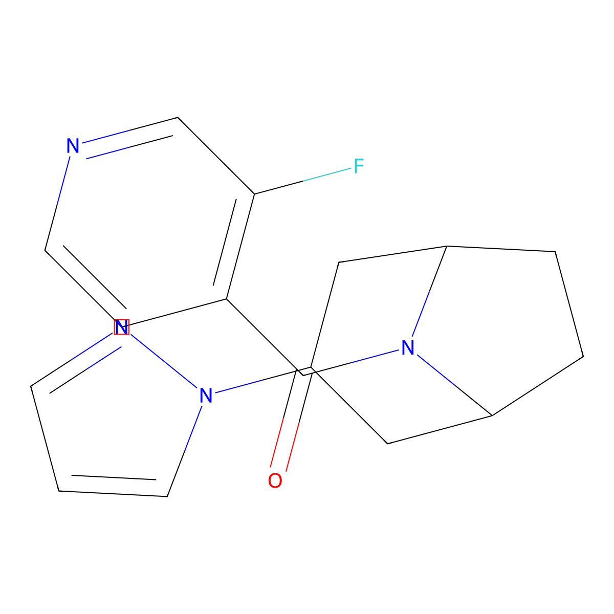 ((1R,5S)-3-(1H-pyrazol-1-yl)-8-azabicyclo[3.2.1]octan-8-yl)(3-fluoropyridin-4-yl)methanone molecular structure, CAS 2320145-75-1