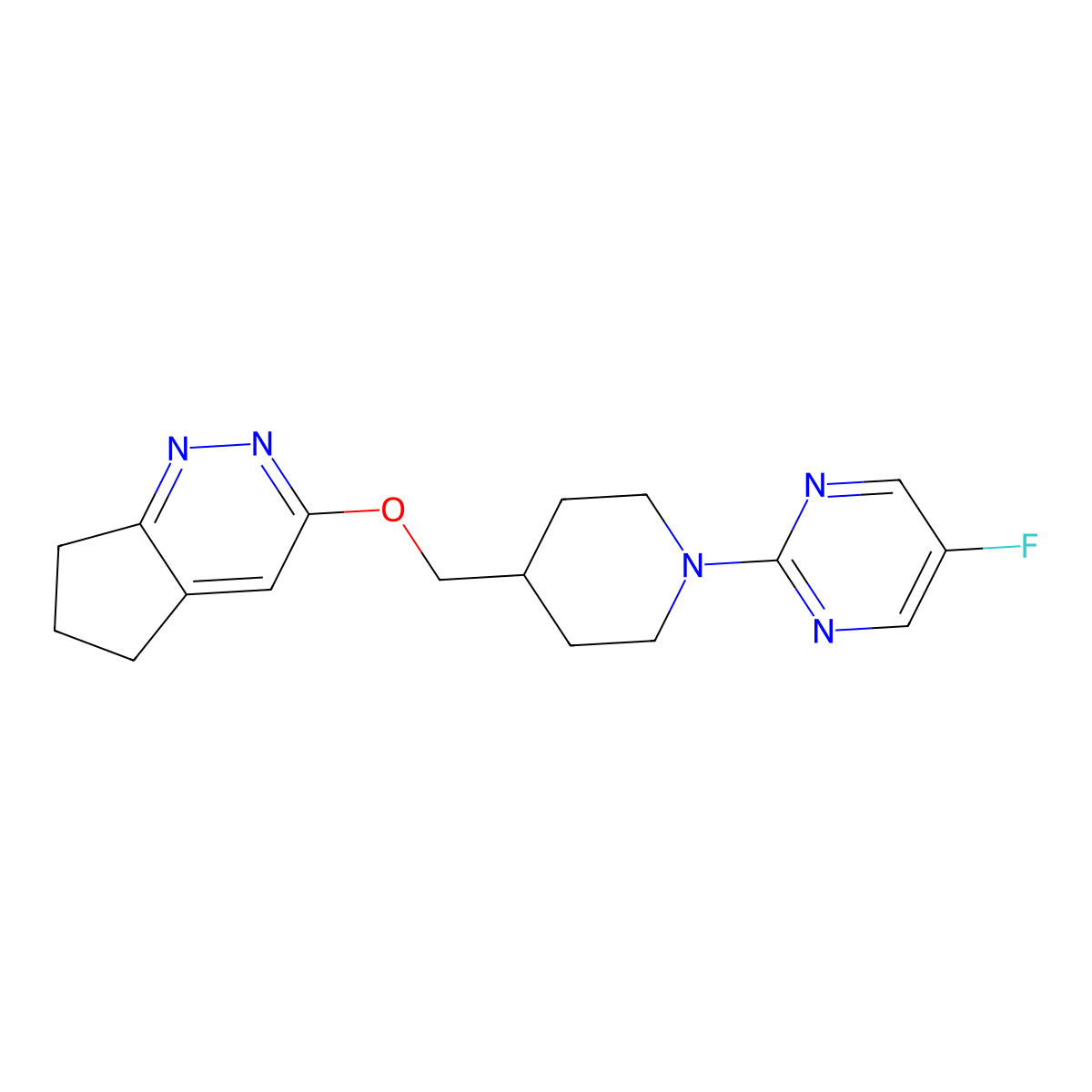 2-[4-({5H,6H,7H-cyclopenta[c]pyridazin-3-yloxy}methyl)piperidin-1-yl]-5-fluoropyrimidine molecular structure, CAS 2320146-15-2