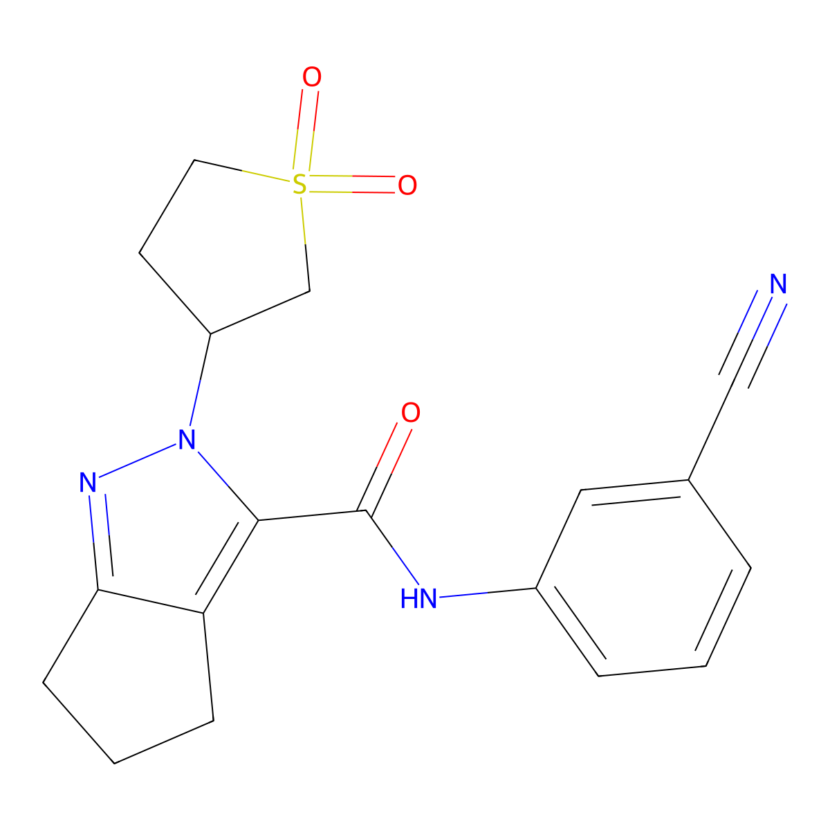 N-(3-cyanophenyl)-2-(1,1-dioxidotetrahydrothiophen-3-yl)-2,4,5,6-tetrahydrocyclopenta[c]pyrazole-3-carboxamide molecular structure, CAS 2320146-25-4