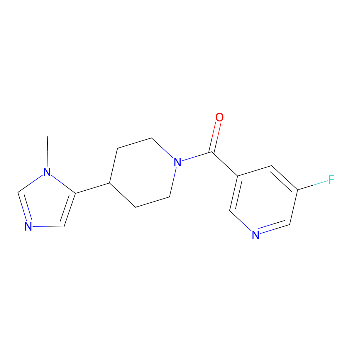 3-fluoro-5-[4-(1-methyl-1H-imidazol-5-yl)piperidine-1-carbonyl]pyridine molecular structure, CAS 2320146-55-0