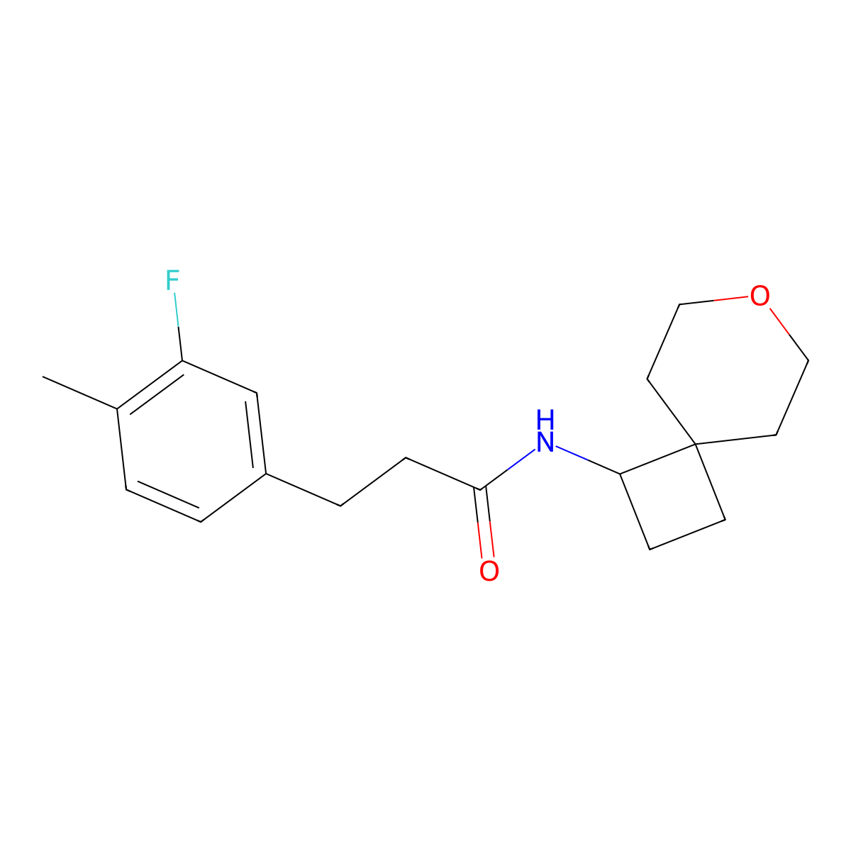 3-(3-fluoro-4-methylphenyl)-N-{7-oxaspiro[3.5]nonan-1-yl}propanamide molecular structure, CAS 2320147-11-1