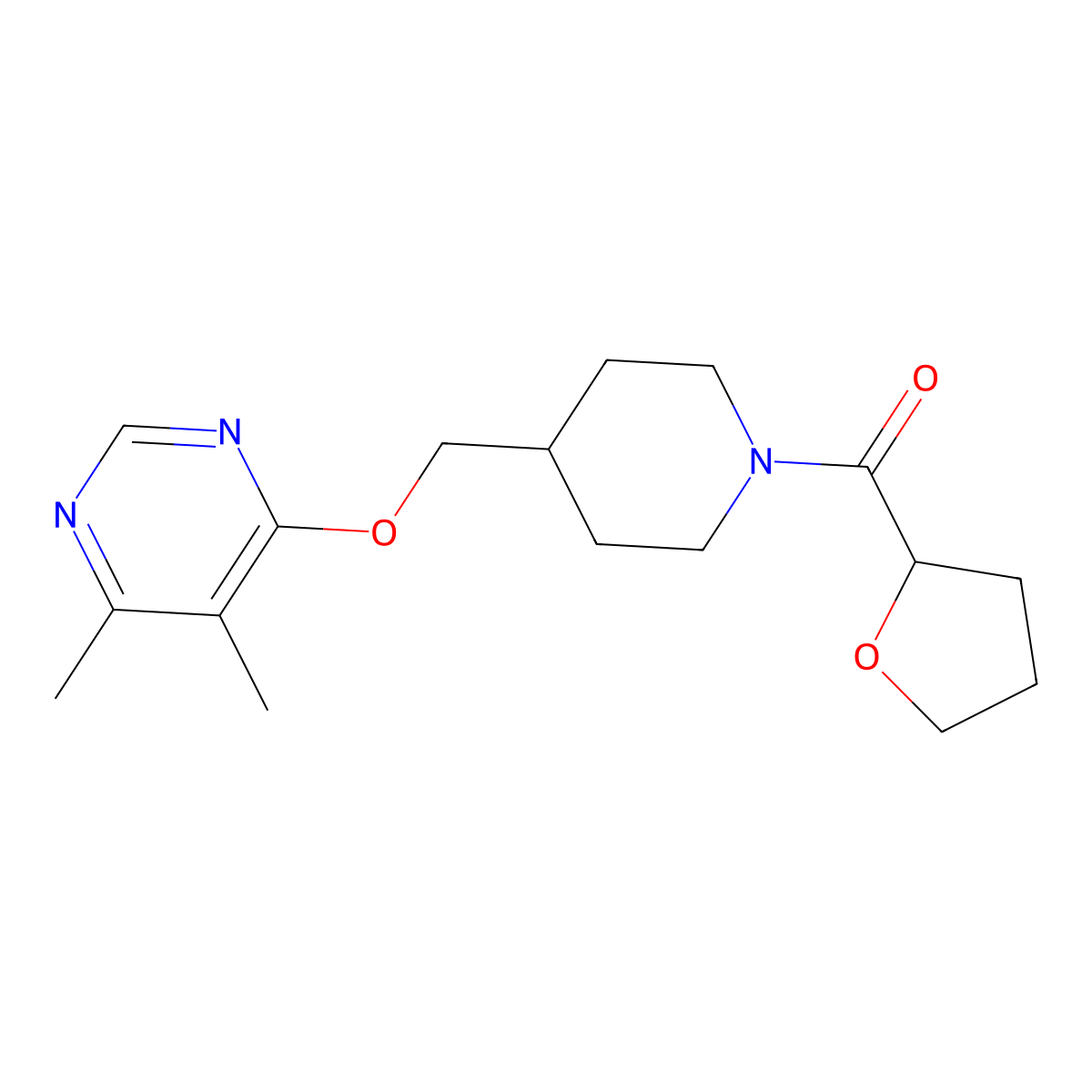 4,5-Dimethyl-6-{[1-(oxolane-2-carbonyl)piperidin-4-yl]methoxy}pyrimidine molecular structure, CAS 2320147-32-6