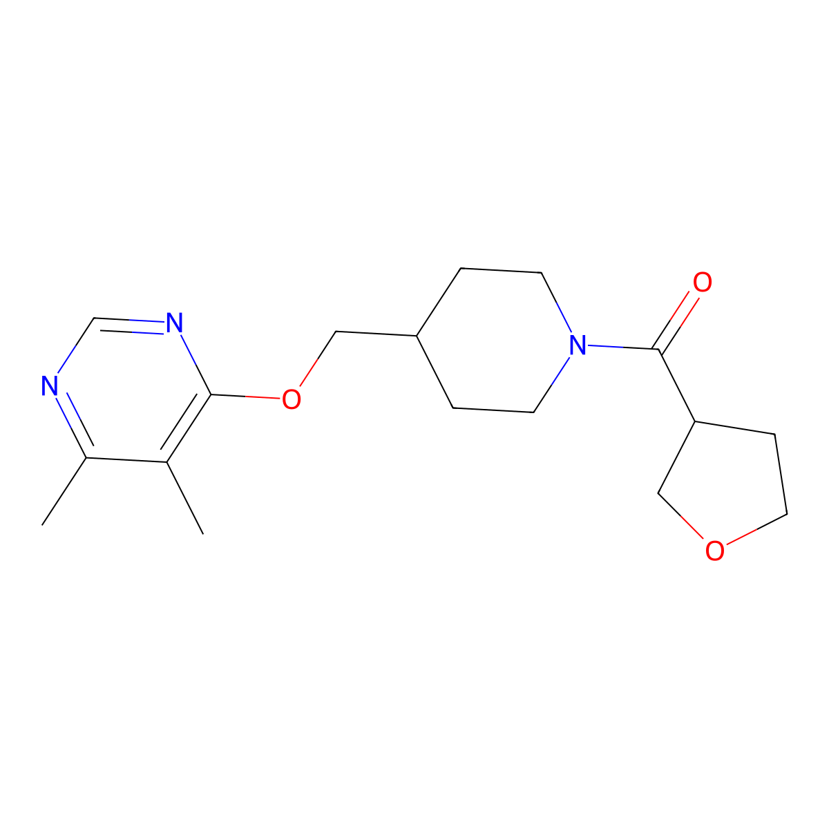 4,5-Dimethyl-6-{[1-(oxolane-3-carbonyl)piperidin-4-yl]methoxy}pyrimidine molecular structure, CAS 2320147-38-2