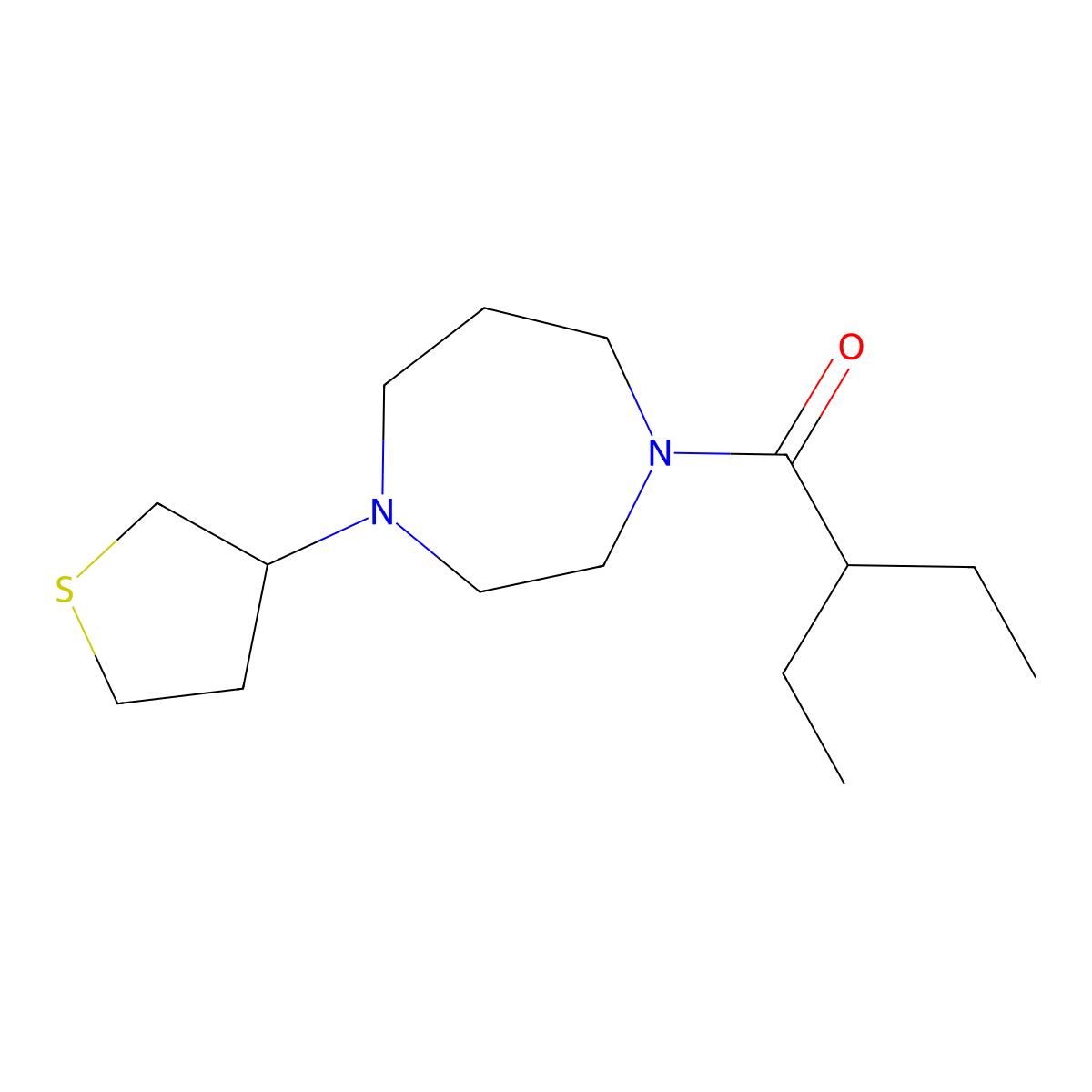 2-Ethyl-1-[4-(thiolan-3-yl)-1,4-diazepan-1-yl]butan-1-one molecular structure, CAS 2320147-46-2