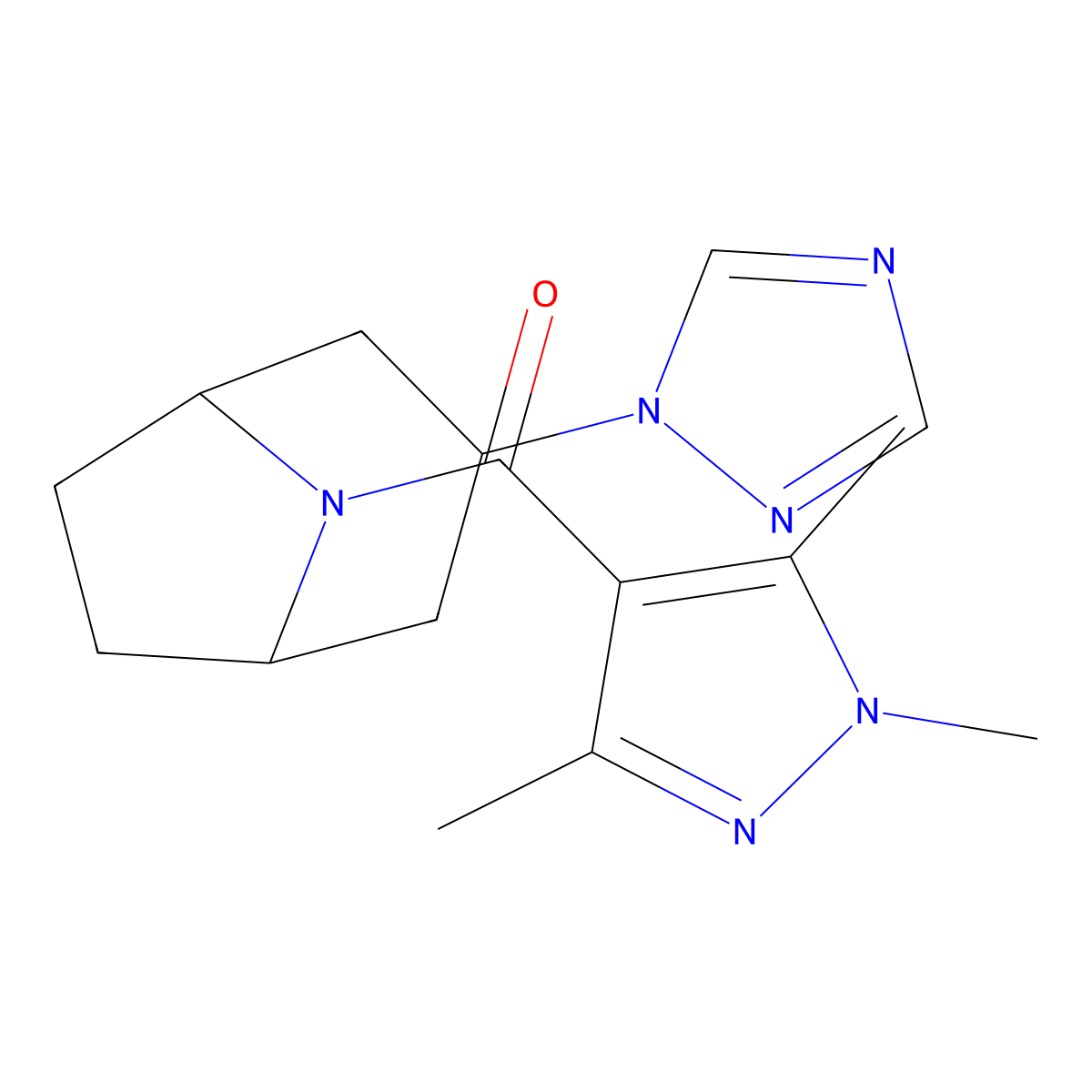 3-(1H-1,2,4-triazol-1-yl)-8-(1,3,5-trimethyl-1H-pyrazole-4-carbonyl)-8-azabicyclo[3.2.1]octane molecular structure, CAS 2320148-10-3
