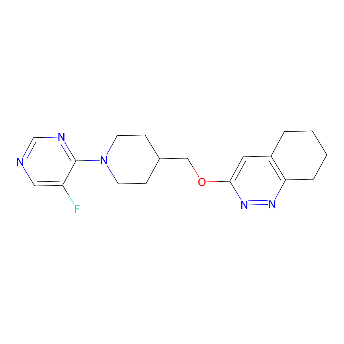 3-{[1-(5-Fluoropyrimidin-4-yl)piperidin-4-yl]methoxy}-5,6,7,8-tetrahydrocinnoline molecular structure, CAS 2320148-45-4