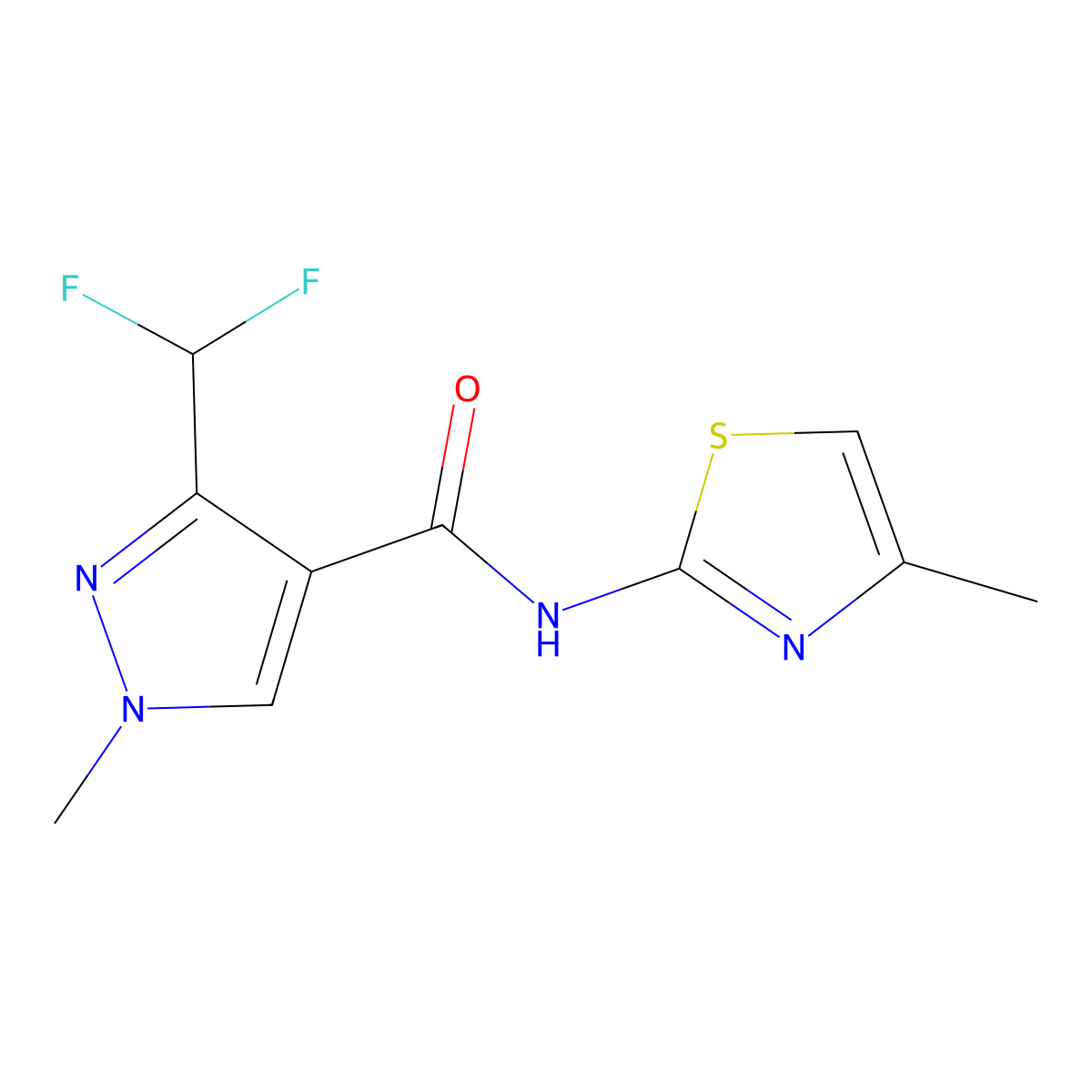 3-(difluoromethyl)-1-methyl-N-(4-methyl-1,3-thiazol-2-yl)-1H-pyrazole-4-carboxamide molecular structure, CAS 2320149-14-0