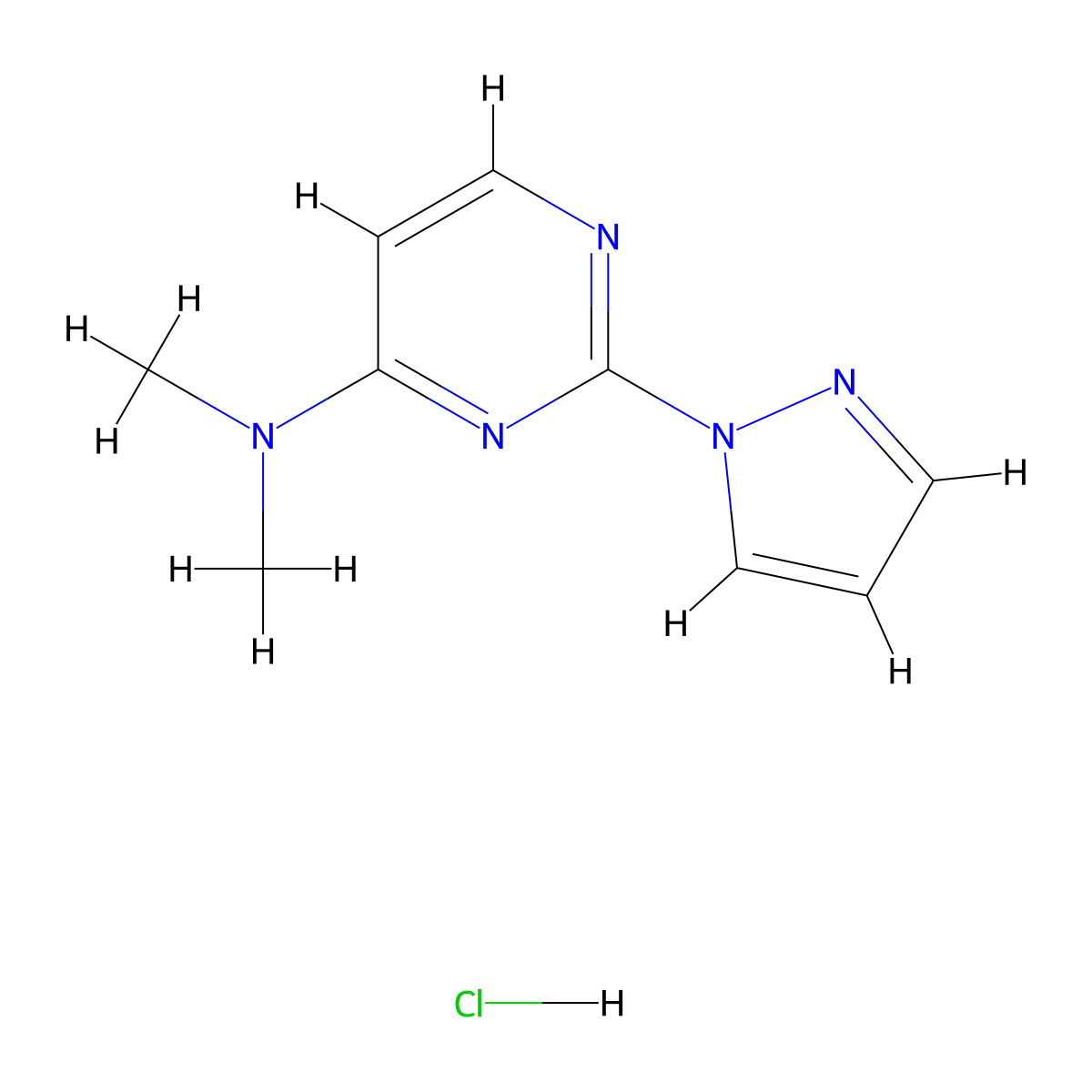 N,N-dimethyl-2-(1H-pyrazol-1-yl)pyrimidin-4-amine hydrochloride molecular structure, CAS 2320149-21-9