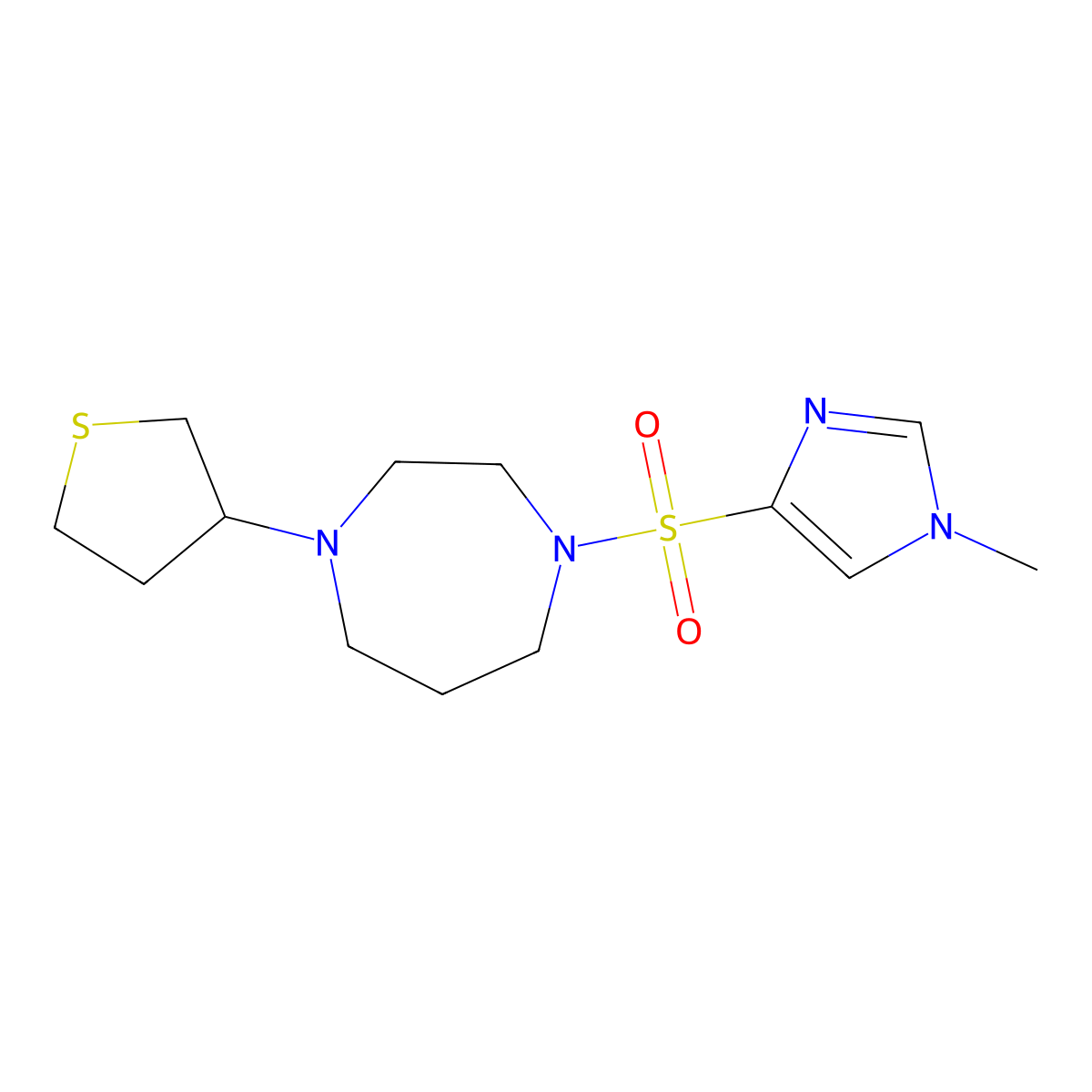 1-((1-methyl-1H-imidazol-4-yl)sulfonyl)-4-(tetrahydrothiophen-3-yl)-1,4-diazepane molecular structure, CAS 2320149-37-7