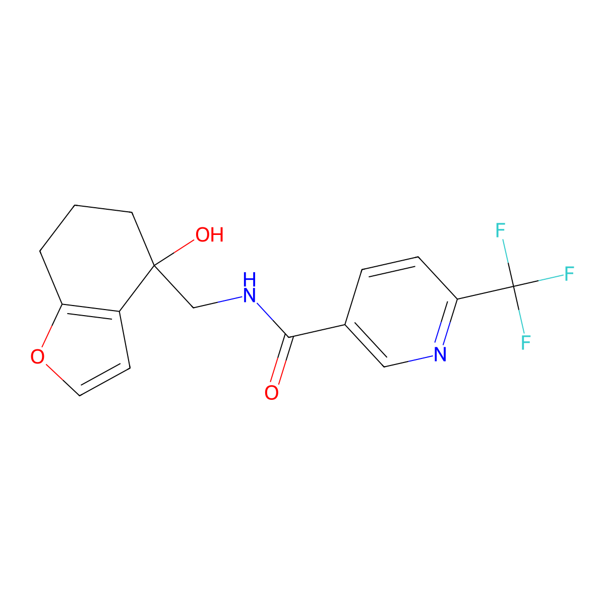N-[(4-hydroxy-4,5,6,7-tetrahydro-1-benzofuran-4-yl)methyl]-6-(trifluoromethyl)pyridine-3-carboxamide molecular structure, CAS 2320149-45-7
