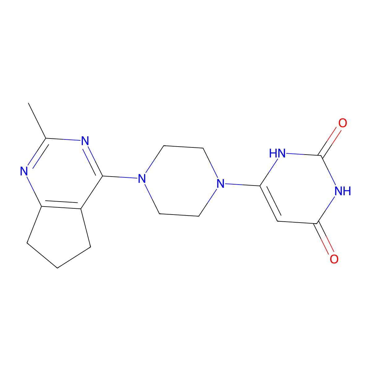 6-(4-(2-methyl-6,7-dihydro-5H-cyclopenta[d]pyrimidin-4-yl)piperazin-1-yl)pyrimidine-2,4(1H,3H)-dione molecular structure, CAS 2320149-75-3