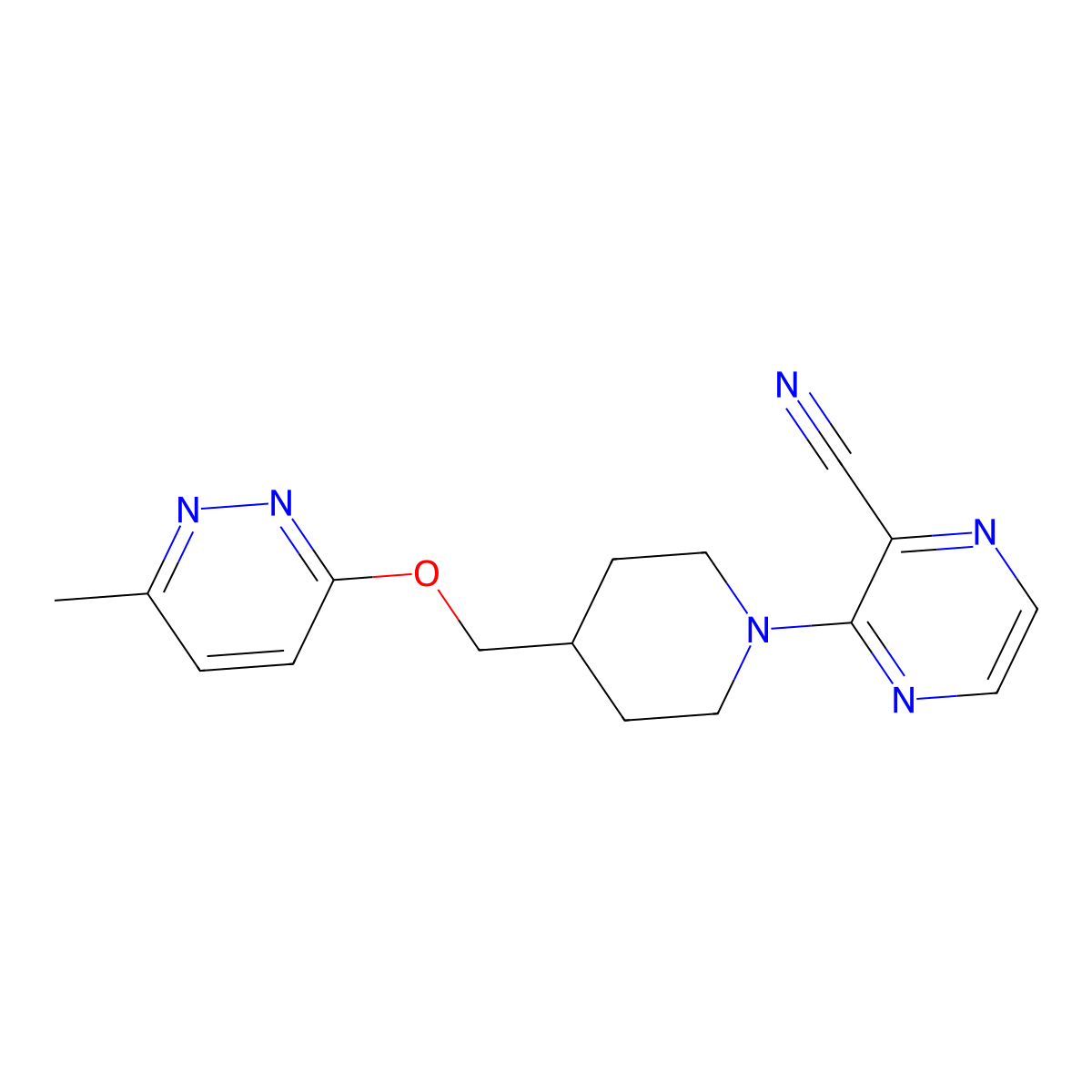 3-(4-{[(6-Methylpyridazin-3-yl)oxy]methyl}piperidin-1-yl)pyrazine-2-carbonitrile molecular structure, CAS 2320149-96-8