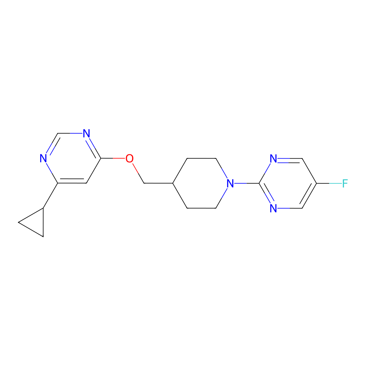 2-(4-{[(6-Cyclopropylpyrimidin-4-yl)oxy]methyl}piperidin-1-yl)-5-fluoropyrimidine molecular structure, CAS 2320150-09-0