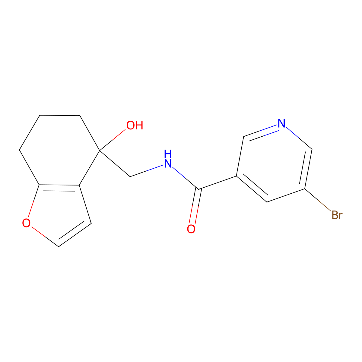 5-bromo-N-[(4-hydroxy-4,5,6,7-tetrahydro-1-benzofuran-4-yl)methyl]pyridine-3-carboxamide molecular structure, CAS 2320150-15-8