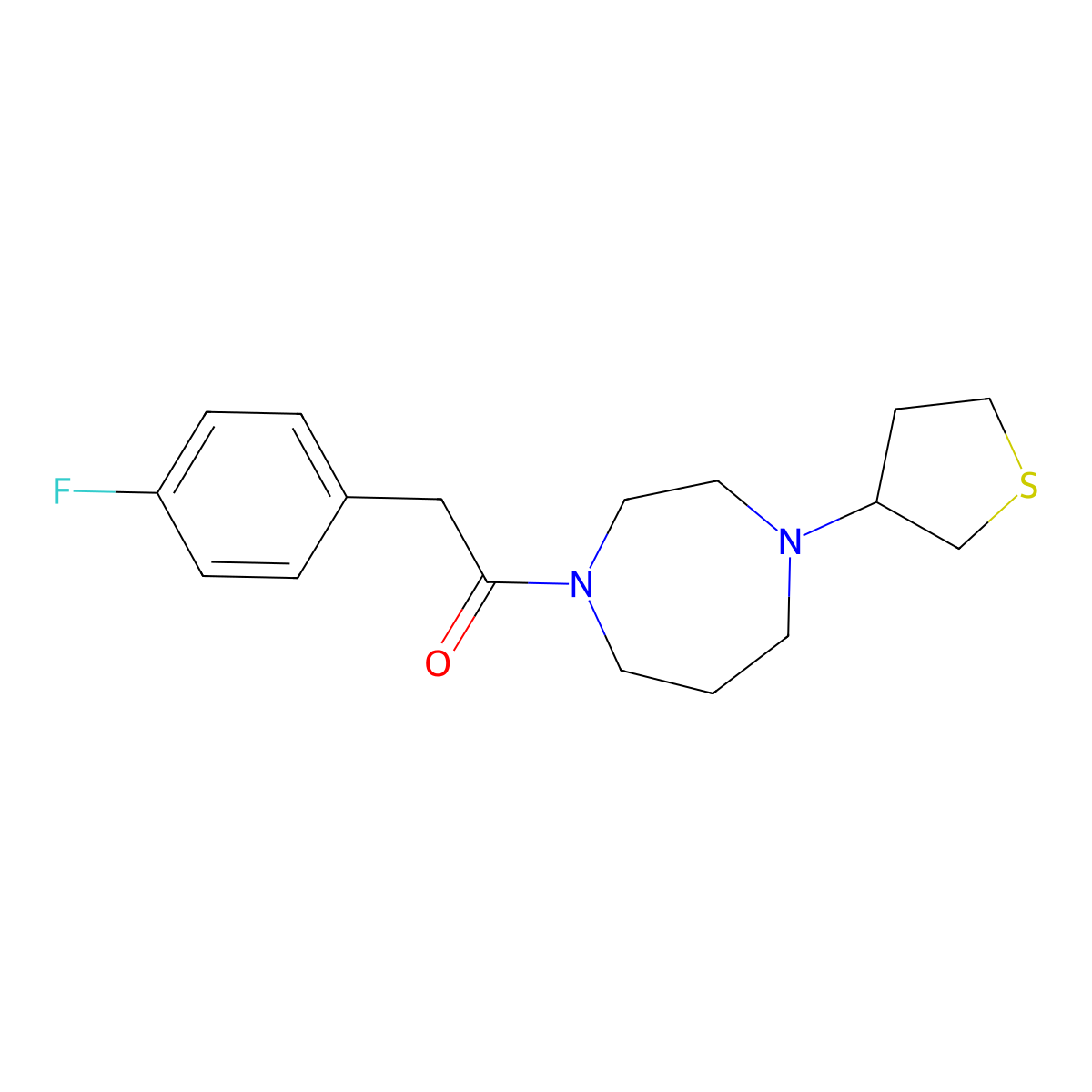 2-(4-Fluorophenyl)-1-[4-(thiolan-3-yl)-1,4-diazepan-1-yl]ethan-1-one molecular structure, CAS 2320150-52-3