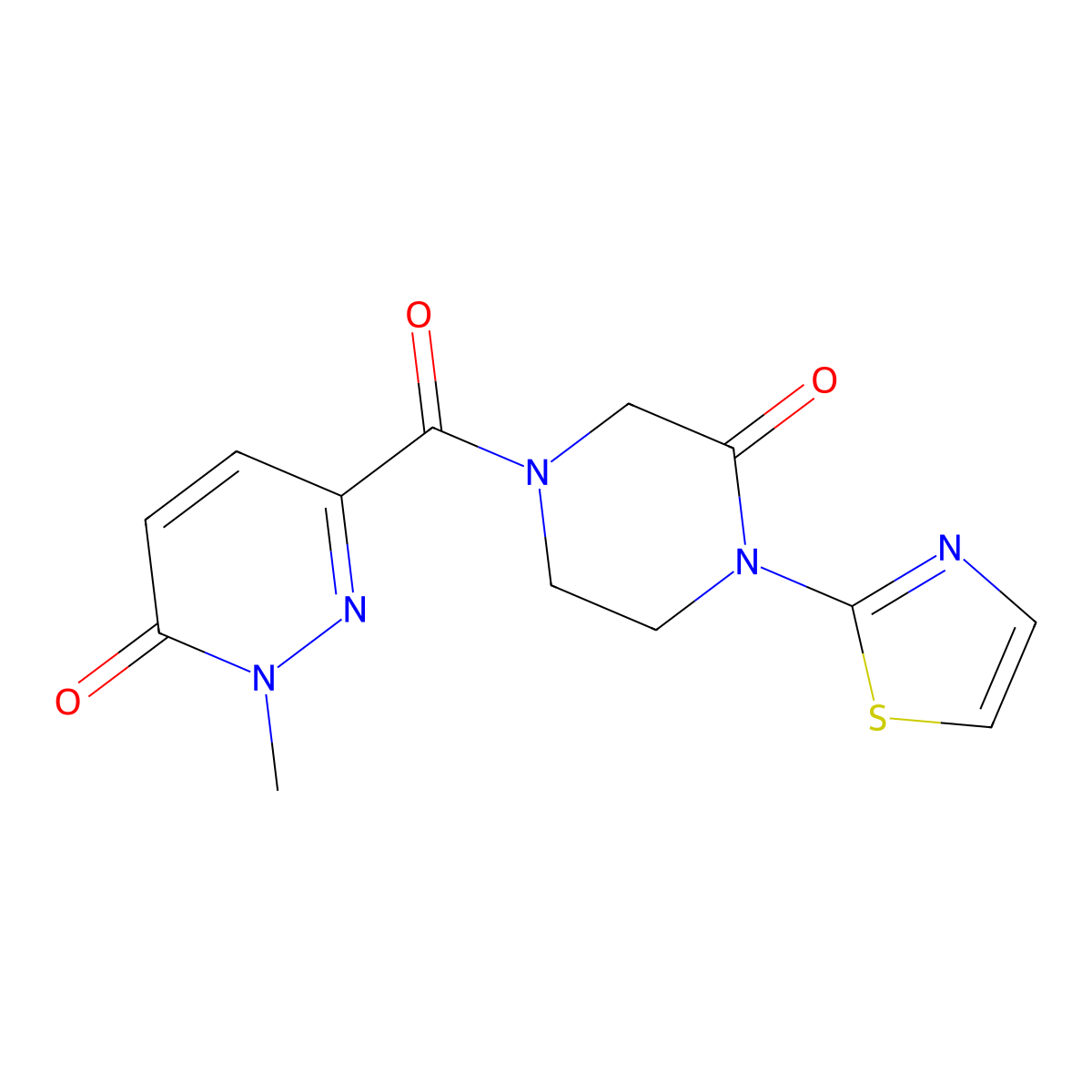2-Methyl-6-[3-oxo-4-(1,3-thiazol-2-yl)piperazine-1-carbonyl]-2,3-dihydropyridazin-3-one molecular structure, CAS 2320150-57-8