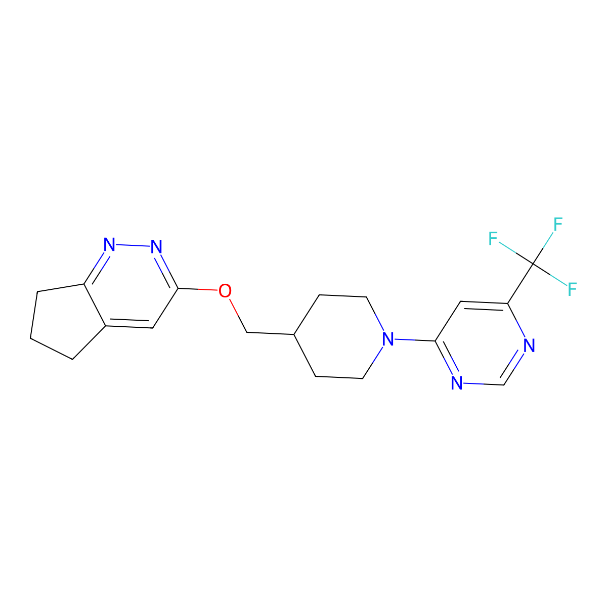 4-[4-({5H,6H,7H-cyclopenta[c]pyridazin-3-yloxy}methyl)piperidin-1-yl]-6-(trifluoromethyl)pyrimidine molecular structure, CAS 2320150-86-3
