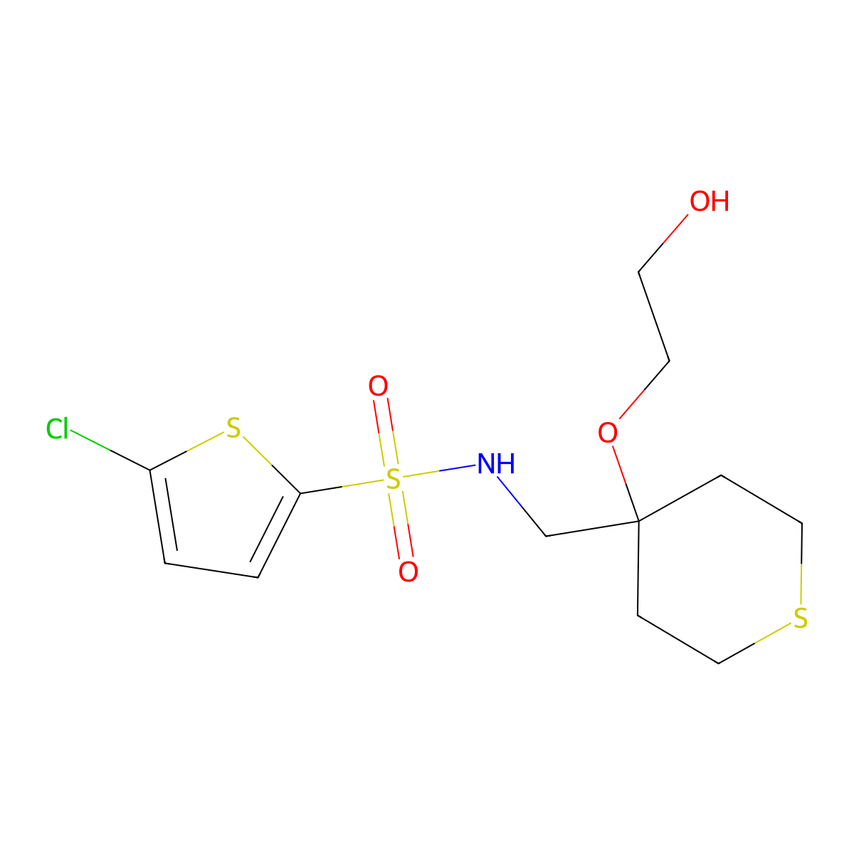 5-chloro-N-{[4-(2-hydroxyethoxy)thian-4-yl]methyl}thiophene-2-sulfonamide molecular structure, CAS 2320171-68-2