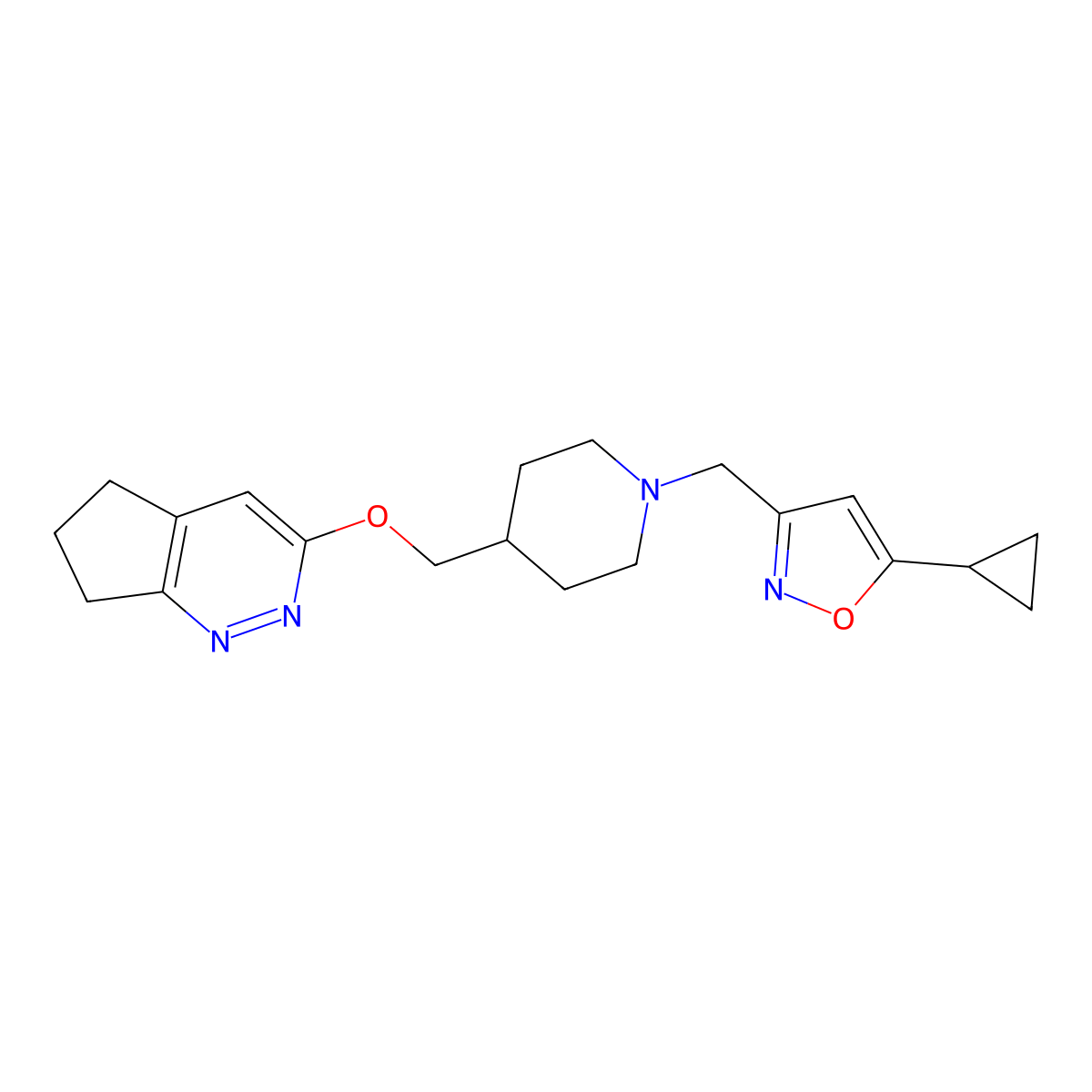 4-({5H,6H,7H-cyclopenta[c]pyridazin-3-yloxy}methyl)-1-[(5-cyclopropyl-1,2-oxazol-3-yl)methyl]piperidine molecular structure, CAS 2320171-76-2