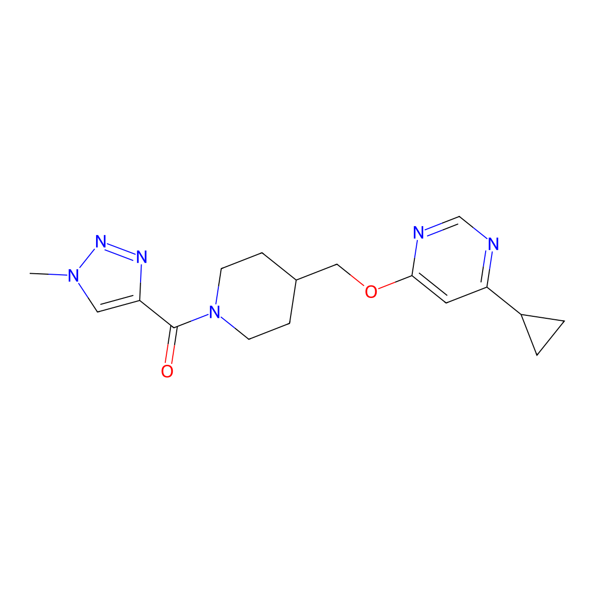 4-cyclopropyl-6-{[1-(1-methyl-1H-1,2,3-triazole-4-carbonyl)piperidin-4-yl]methoxy}pyrimidine molecular structure, CAS 2320171-85-3