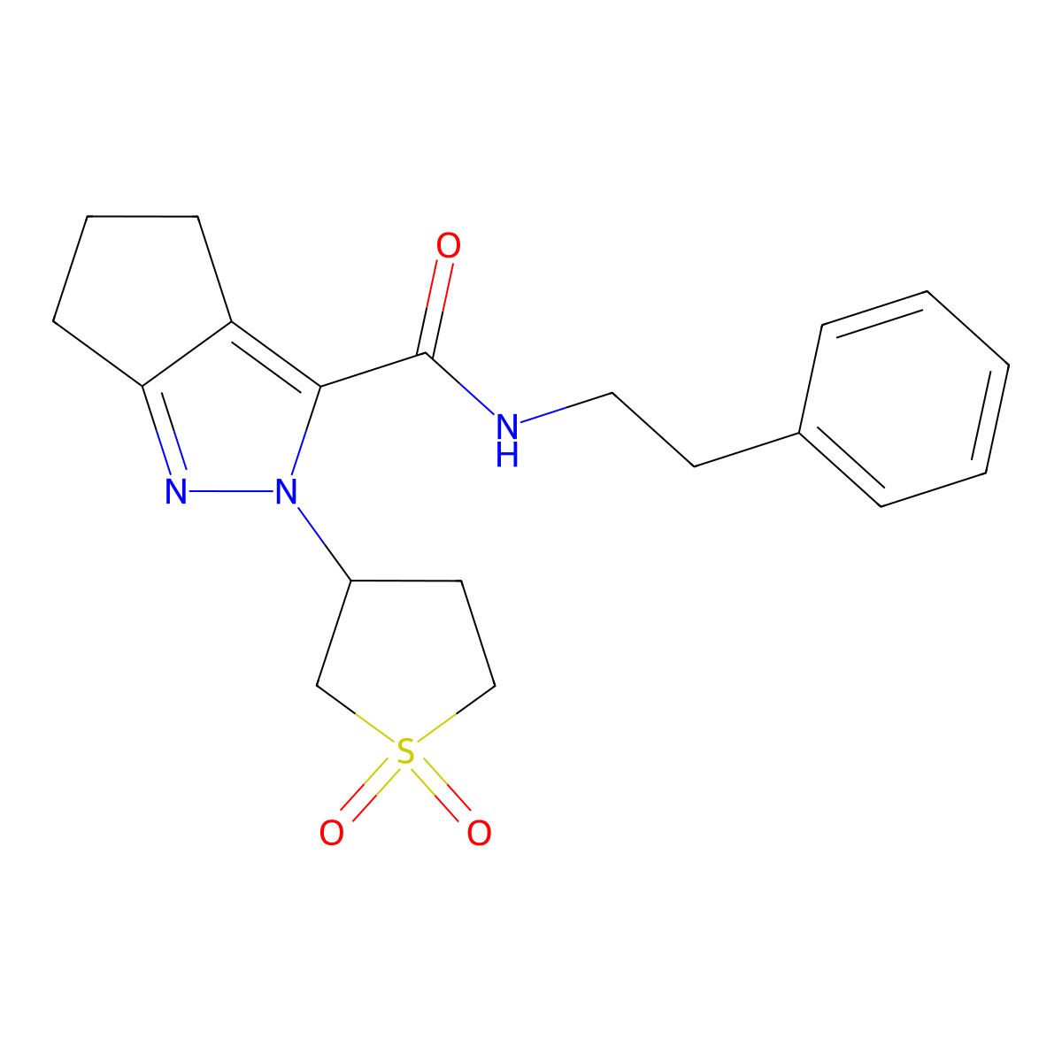 2-(1,1-dioxidotetrahydrothiophen-3-yl)-N-phenethyl-2,4,5,6-tetrahydrocyclopenta[c]pyrazole-3-carboxamide molecular structure, CAS 2320171-95-5
