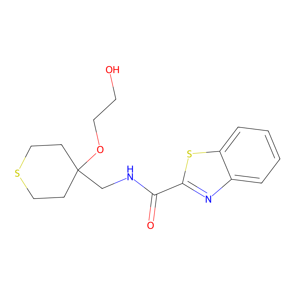 N-{[4-(2-hydroxyethoxy)thian-4-yl]methyl}-1,3-benzothiazole-2-carboxamide molecular structure, CAS 2320172-12-9
