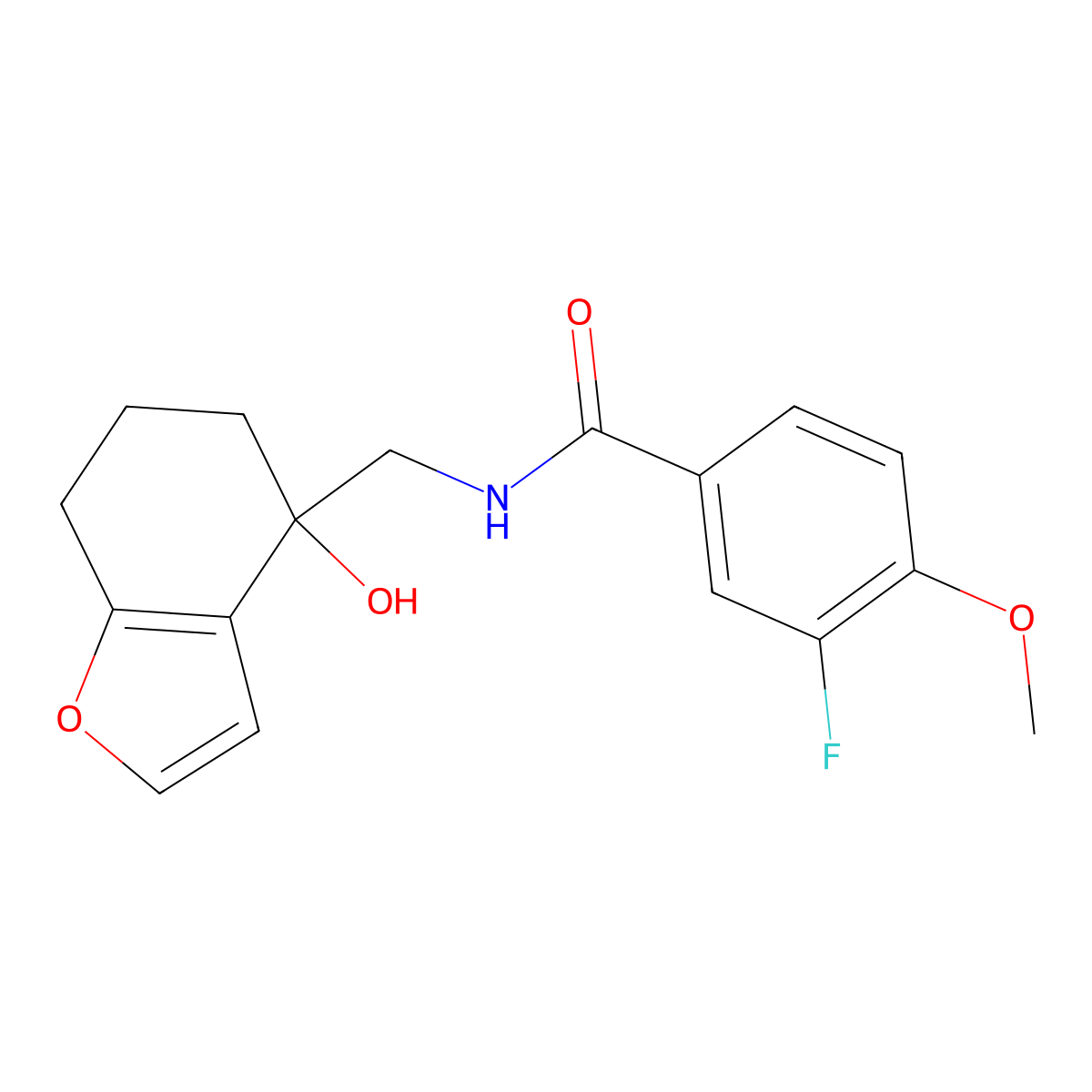 3-fluoro-N-((4-hydroxy-4,5,6,7-tetrahydrobenzofuran-4-yl)methyl)-4-methoxybenzamide molecular structure, CAS 2320172-29-8