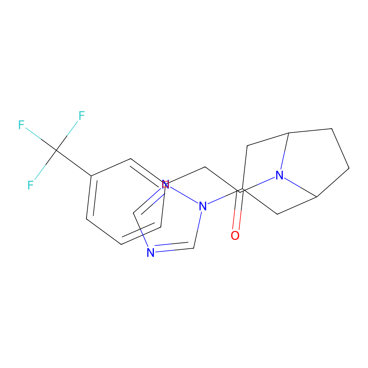 1-[3-(1H-1,2,4-triazol-1-yl)-8-azabicyclo[3.2.1]octan-8-yl]-2-[3-(trifluoromethyl)phenyl]ethan-1-one molecular structure, CAS 2320172-36-7