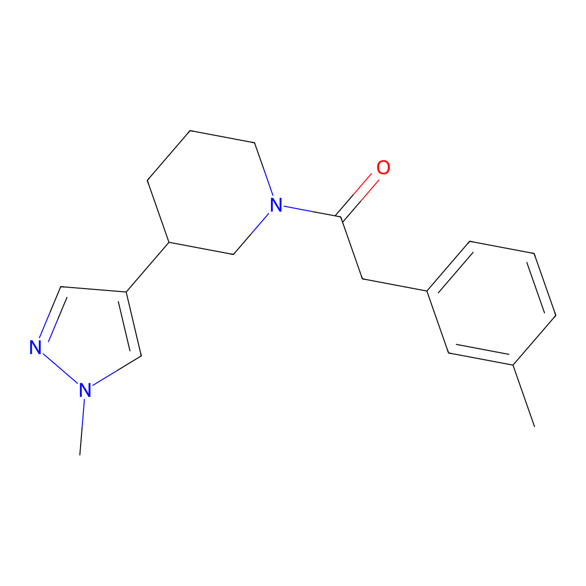 1-[3-(1-methyl-1H-pyrazol-4-yl)piperidin-1-yl]-2-(3-methylphenyl)ethan-1-one molecular structure, CAS 2320172-64-1