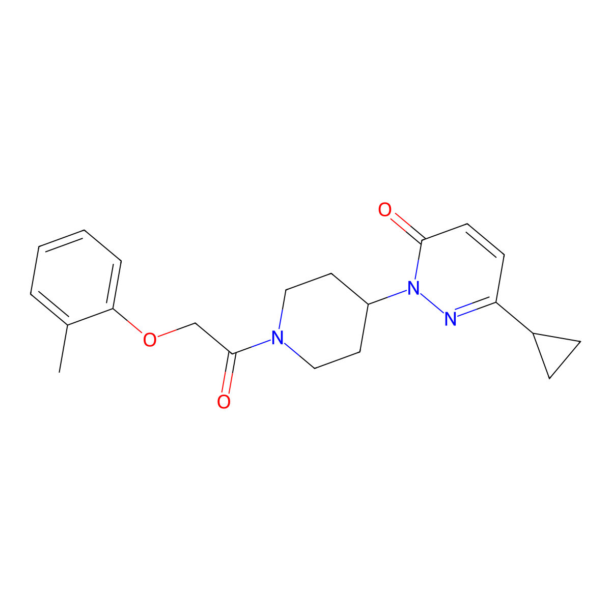 6-Cyclopropyl-2-{1-[2-(2-methylphenoxy)acetyl]piperidin-4-yl}-2,3-dihydropyridazin-3-one molecular structure, CAS 2320173-68-8