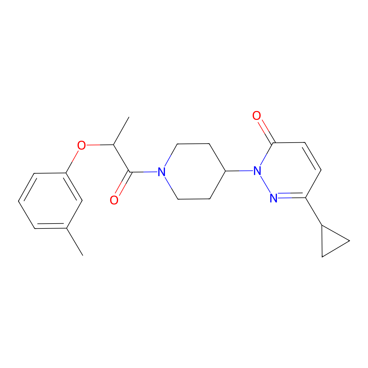 6-Cyclopropyl-2-{1-[2-(3-methylphenoxy)propanoyl]piperidin-4-yl}-2,3-dihydropyridazin-3-one molecular structure, CAS 2320175-21-9