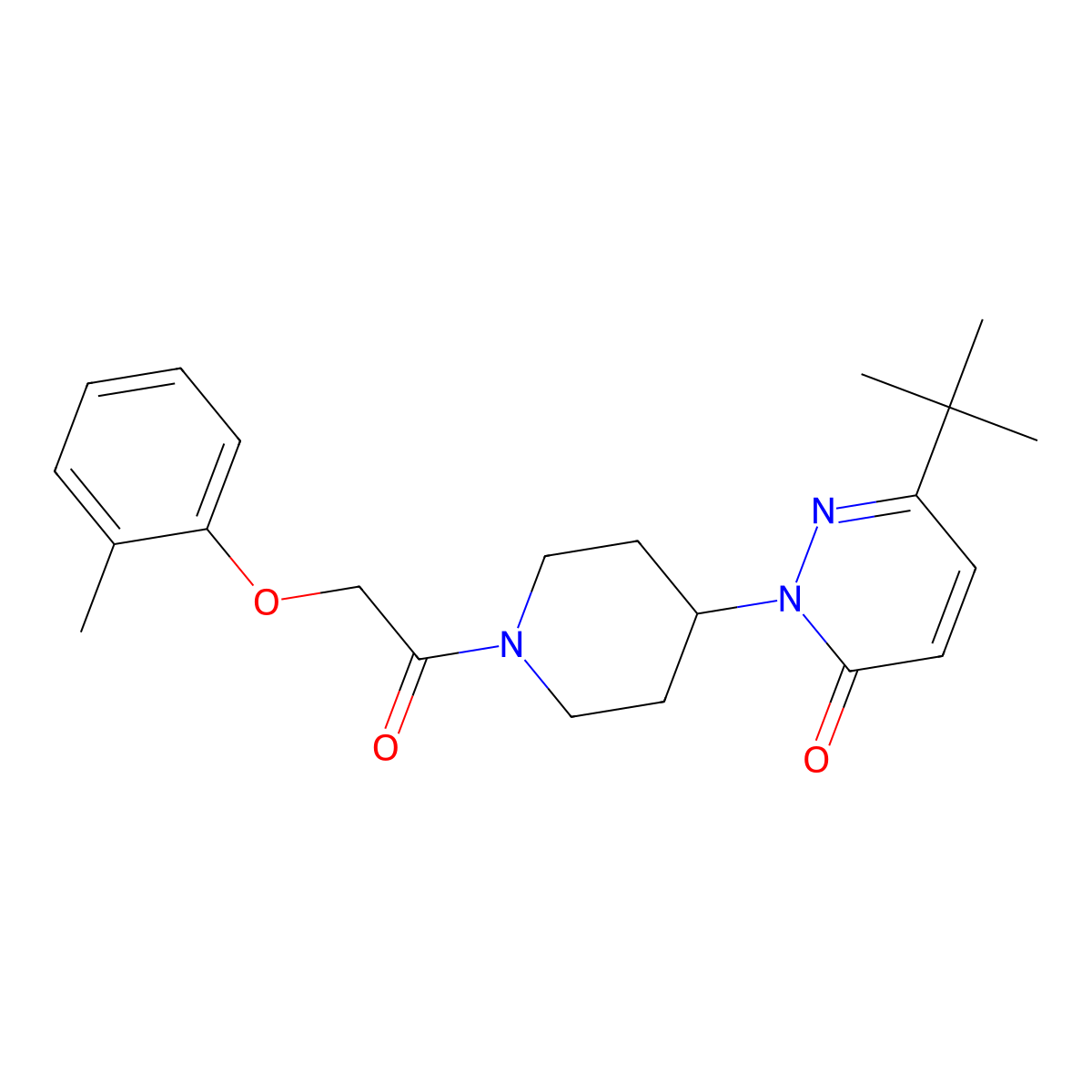 6-Tert-butyl-2-{1-[2-(2-methylphenoxy)acetyl]piperidin-4-yl}-2,3-dihydropyridazin-3-one molecular structure, CAS 2320175-30-0