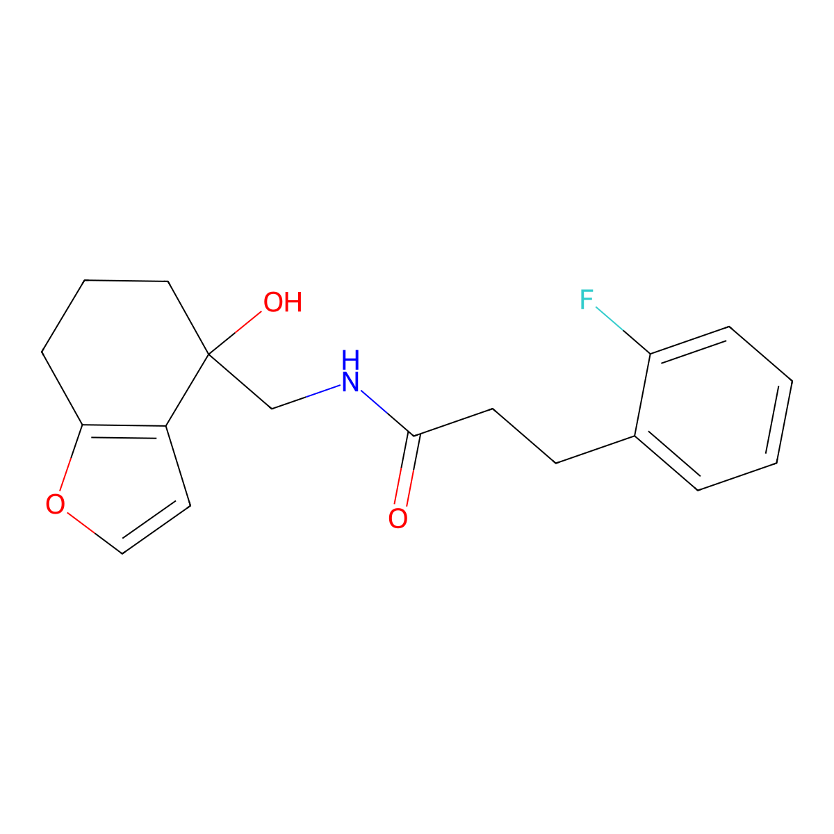 3-(2-fluorophenyl)-N-[(4-hydroxy-4,5,6,7-tetrahydro-1-benzofuran-4-yl)methyl]propanamide molecular structure, CAS 2320175-72-0