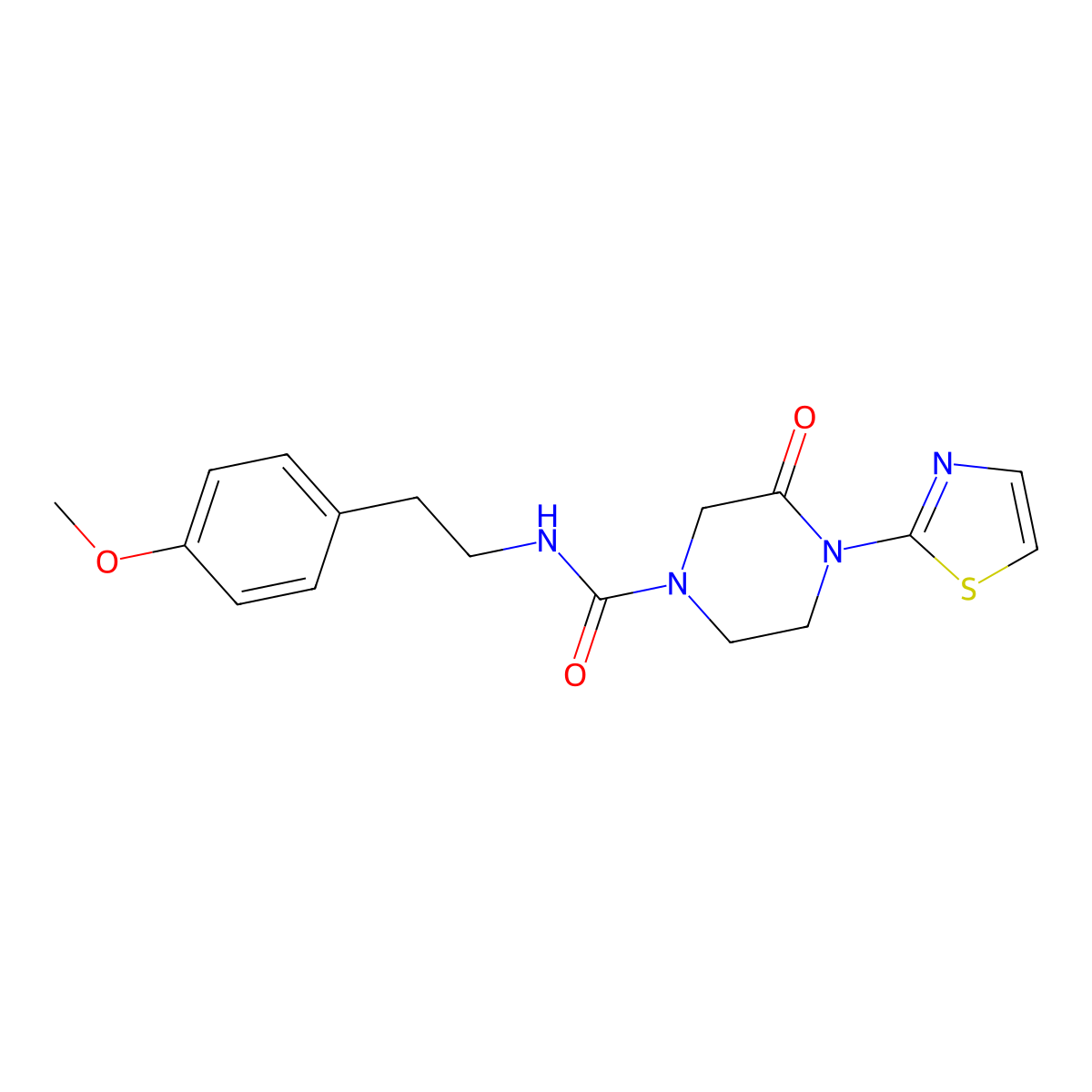 N-[2-(4-methoxyphenyl)ethyl]-3-oxo-4-(1,3-thiazol-2-yl)piperazine-1-carboxamide molecular structure, CAS 2320175-74-2