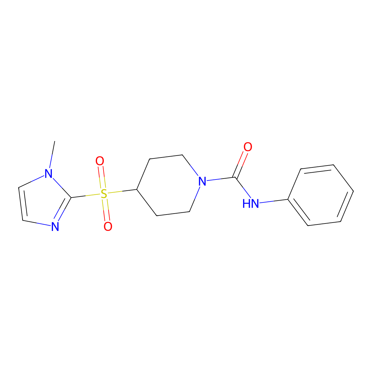 4-((1-methyl-1H-imidazol-2-yl)sulfonyl)-N-phenylpiperidine-1-carboxamide molecular structure, CAS 2320175-79-7