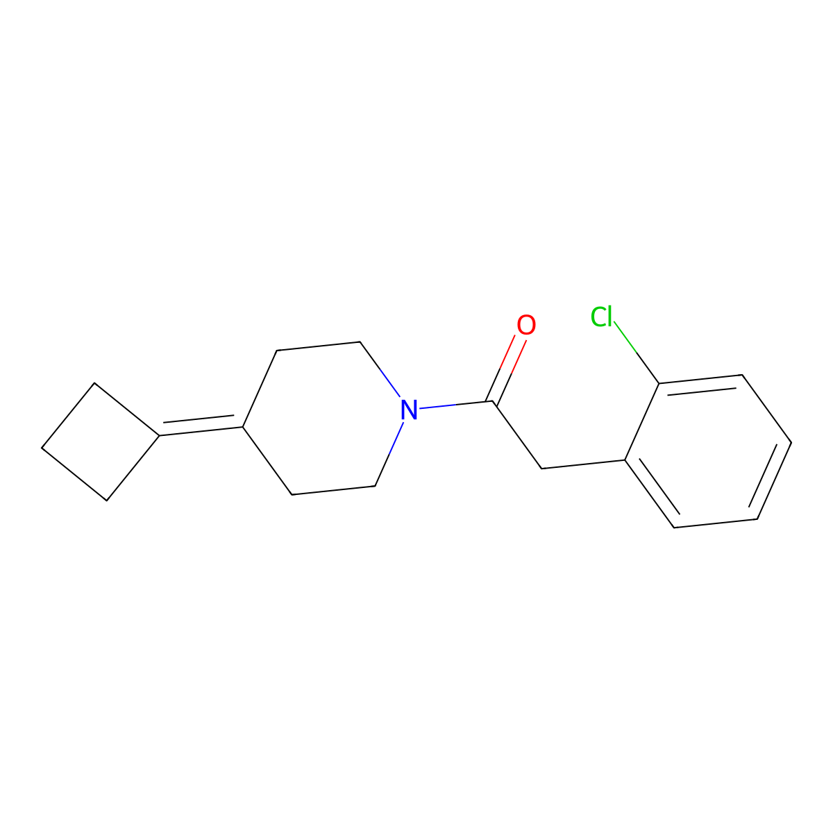 2-(2-Chlorophenyl)-1-(4-cyclobutylidenepiperidin-1-yl)ethan-1-one molecular structure, CAS 2320175-81-1