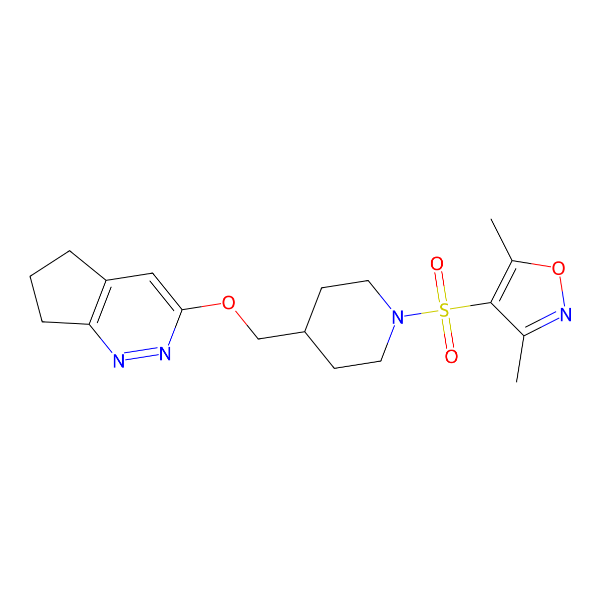 4-({5H,6H,7H-cyclopenta[c]pyridazin-3-yloxy}methyl)-1-[(3,5-dimethyl-1,2-oxazol-4-yl)sulfonyl]piperidine molecular structure, CAS 2320175-84-4
