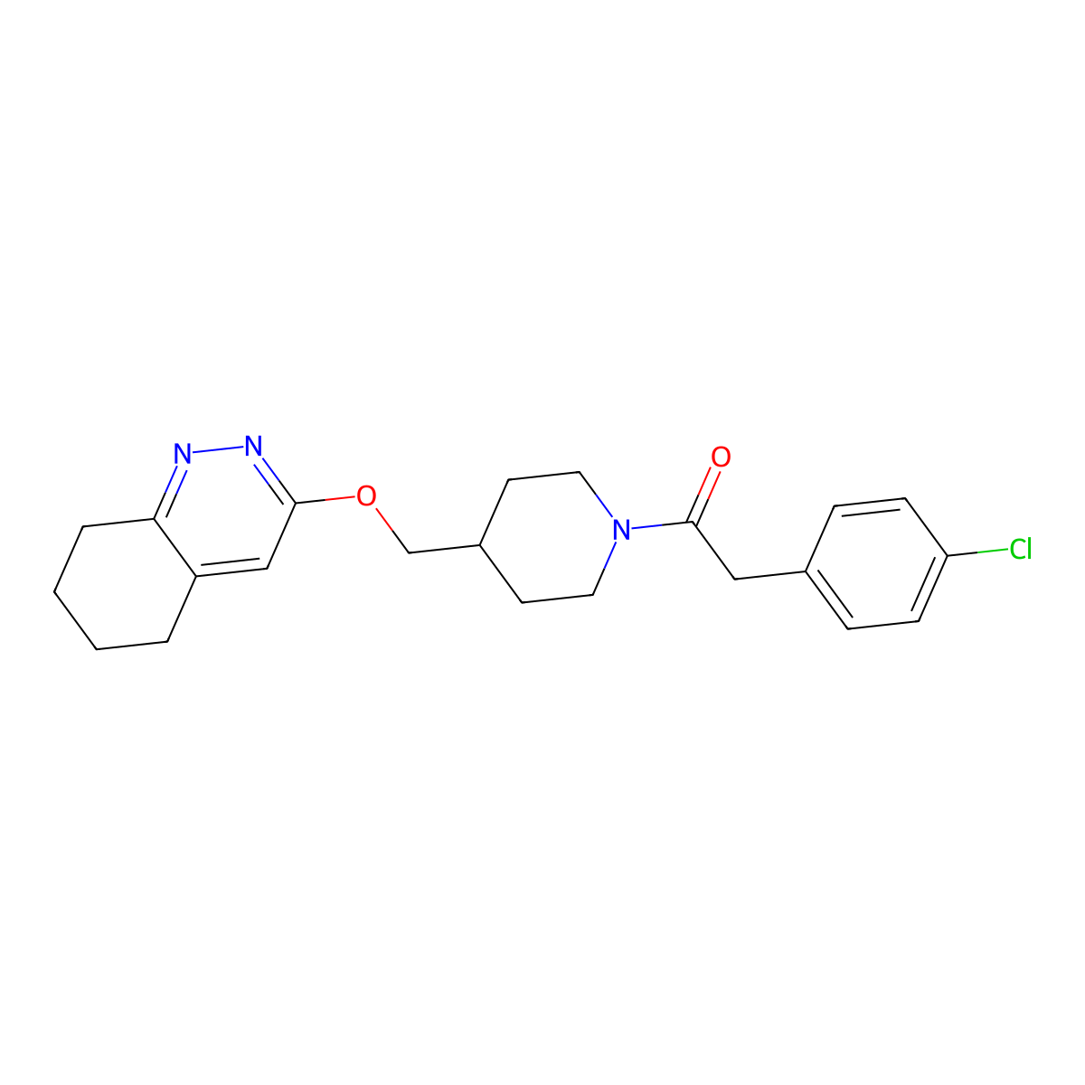 2-(4-Chlorophenyl)-1-{4-[(5,6,7,8-tetrahydrocinnolin-3-yloxy)methyl]piperidin-1-yl}ethan-1-one molecular structure, CAS 2320176-26-7