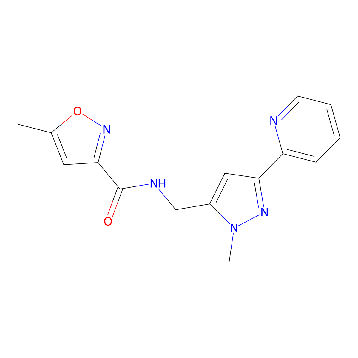 5-methyl-N-{[1-methyl-3-(pyridin-2-yl)-1H-pyrazol-5-yl]methyl}-1,2-oxazole-3-carboxamide molecular structure, CAS 2320176-38-1