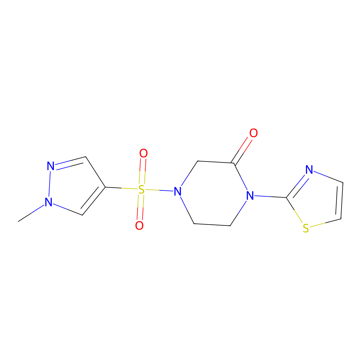 4-[(1-methyl-1H-pyrazol-4-yl)sulfonyl]-1-(1,3-thiazol-2-yl)piperazin-2-one molecular structure, CAS 2320176-78-9