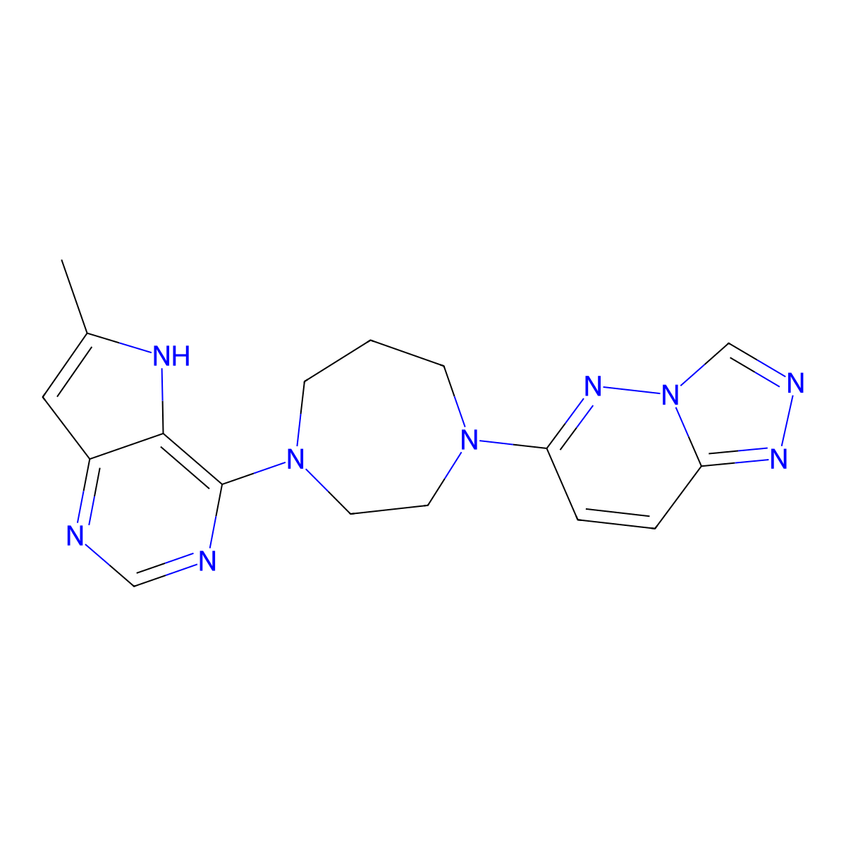 1-{6-methyl-5H-pyrrolo[3,2-d]pyrimidin-4-yl}-4-{[1,2,4]triazolo[4,3-b]pyridazin-6-yl}-1,4-diazepane molecular structure, CAS 2320176-81-4