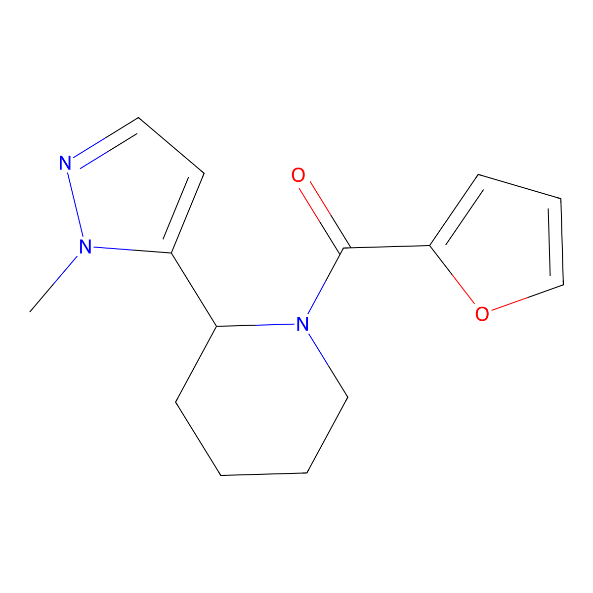 1-(furan-2-carbonyl)-2-(1-methyl-1H-pyrazol-5-yl)piperidine molecular structure, CAS 2320176-84-7