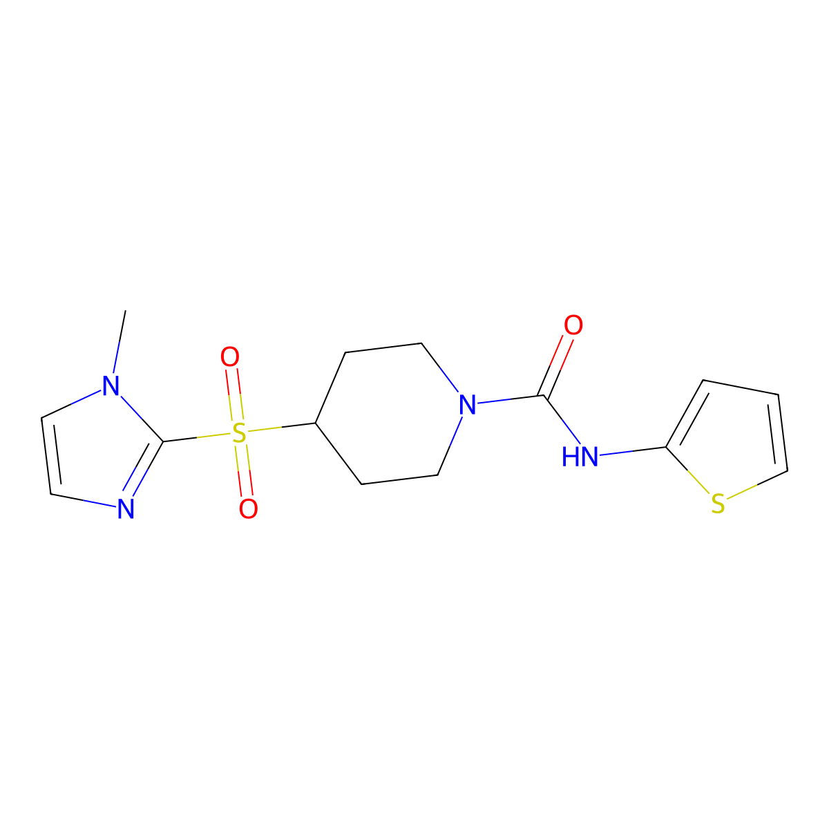 4-[(1-methyl-1H-imidazol-2-yl)sulfonyl]-N-(thiophen-2-yl)piperidine-1-carboxamide molecular structure, CAS 2320177-15-7