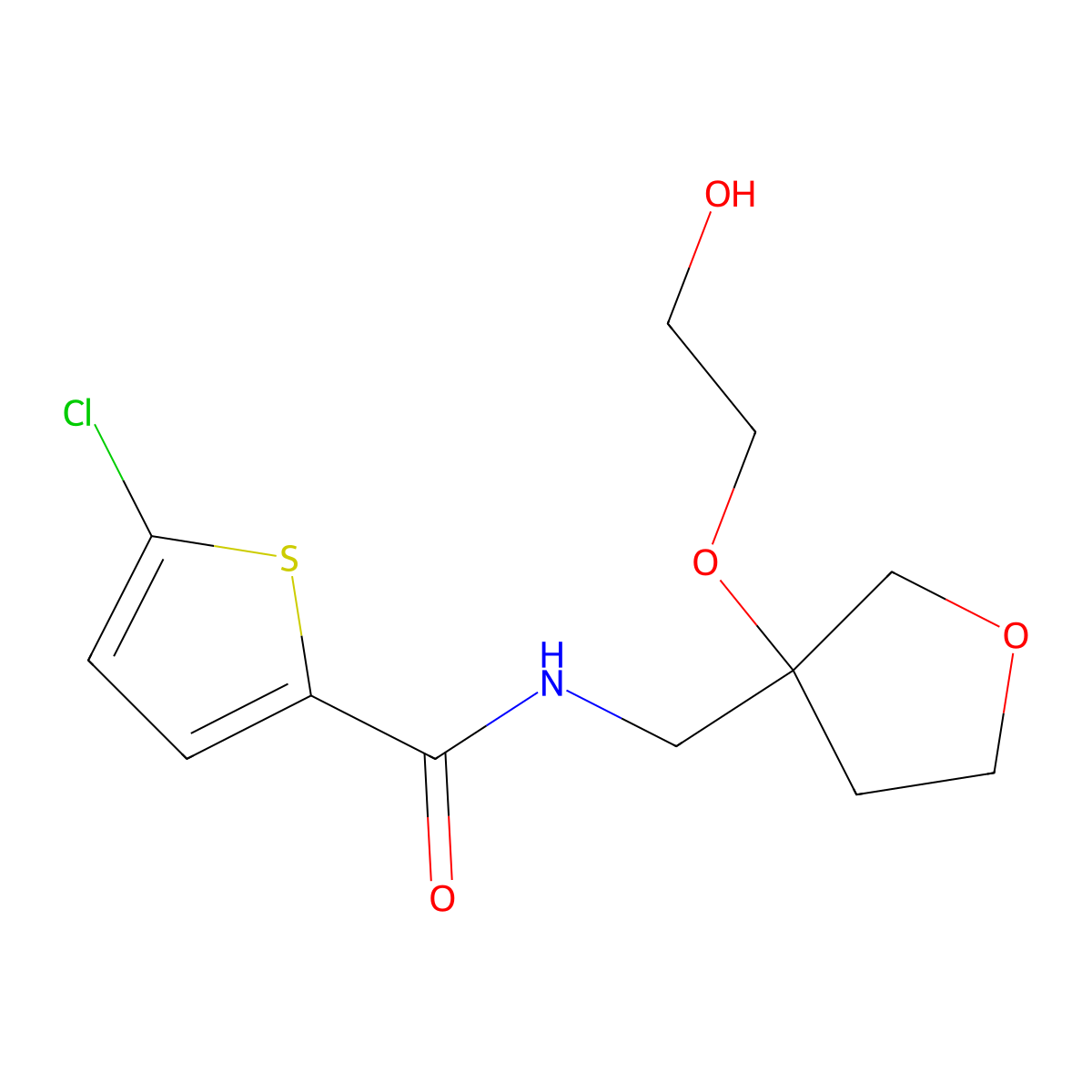 5-chloro-N-{[3-(2-hydroxyethoxy)oxolan-3-yl]methyl}thiophene-2-carboxamide molecular structure, CAS 2320177-77-1