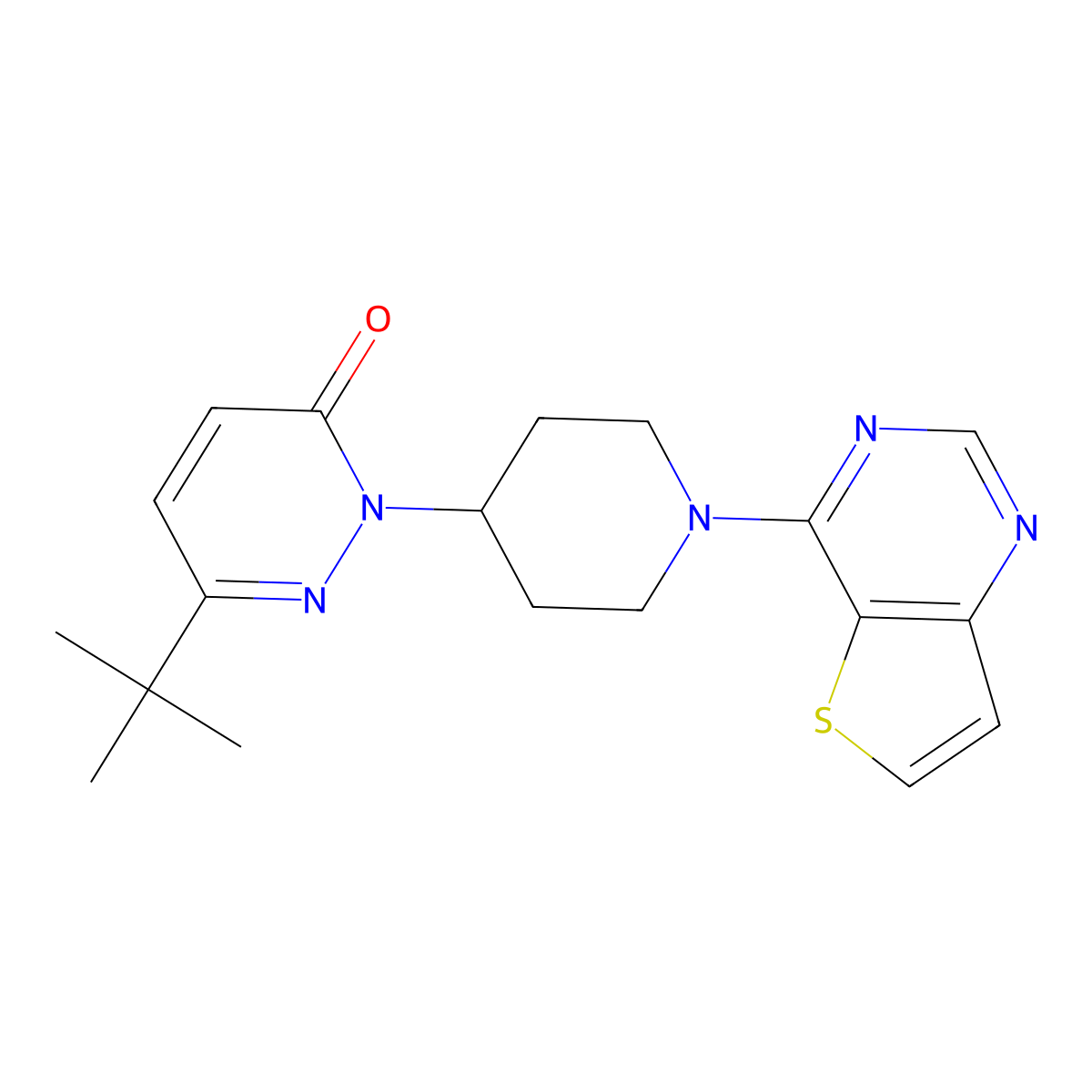 6-Tert-butyl-2-(1-{thieno[3,2-d]pyrimidin-4-yl}piperidin-4-yl)-2,3-dihydropyridazin-3-one molecular structure, CAS 2320178-26-3