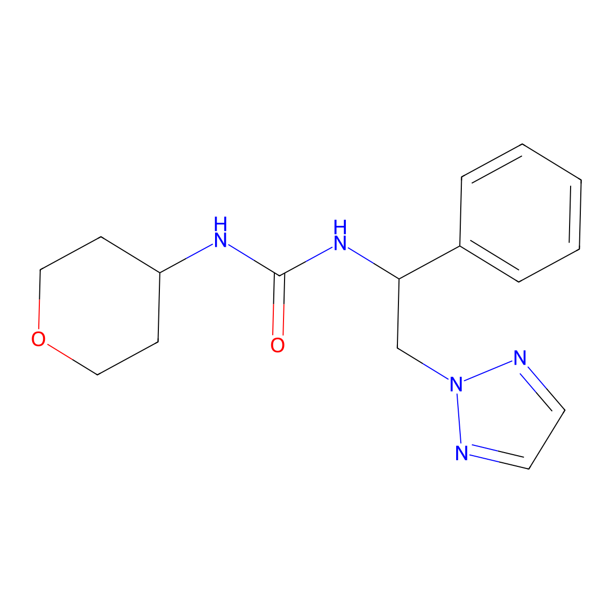 1-(oxan-4-yl)-3-[1-phenyl-2-(2H-1,2,3-triazol-2-yl)ethyl]urea molecular structure, CAS 2320178-42-3