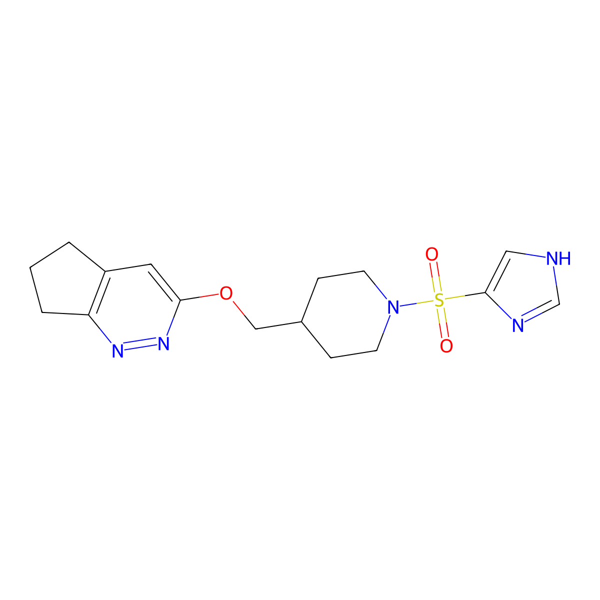 4-({5H,6H,7H-cyclopenta[c]pyridazin-3-yloxy}methyl)-1-(1H-imidazole-4-sulfonyl)piperidine molecular structure, CAS 2320178-49-0